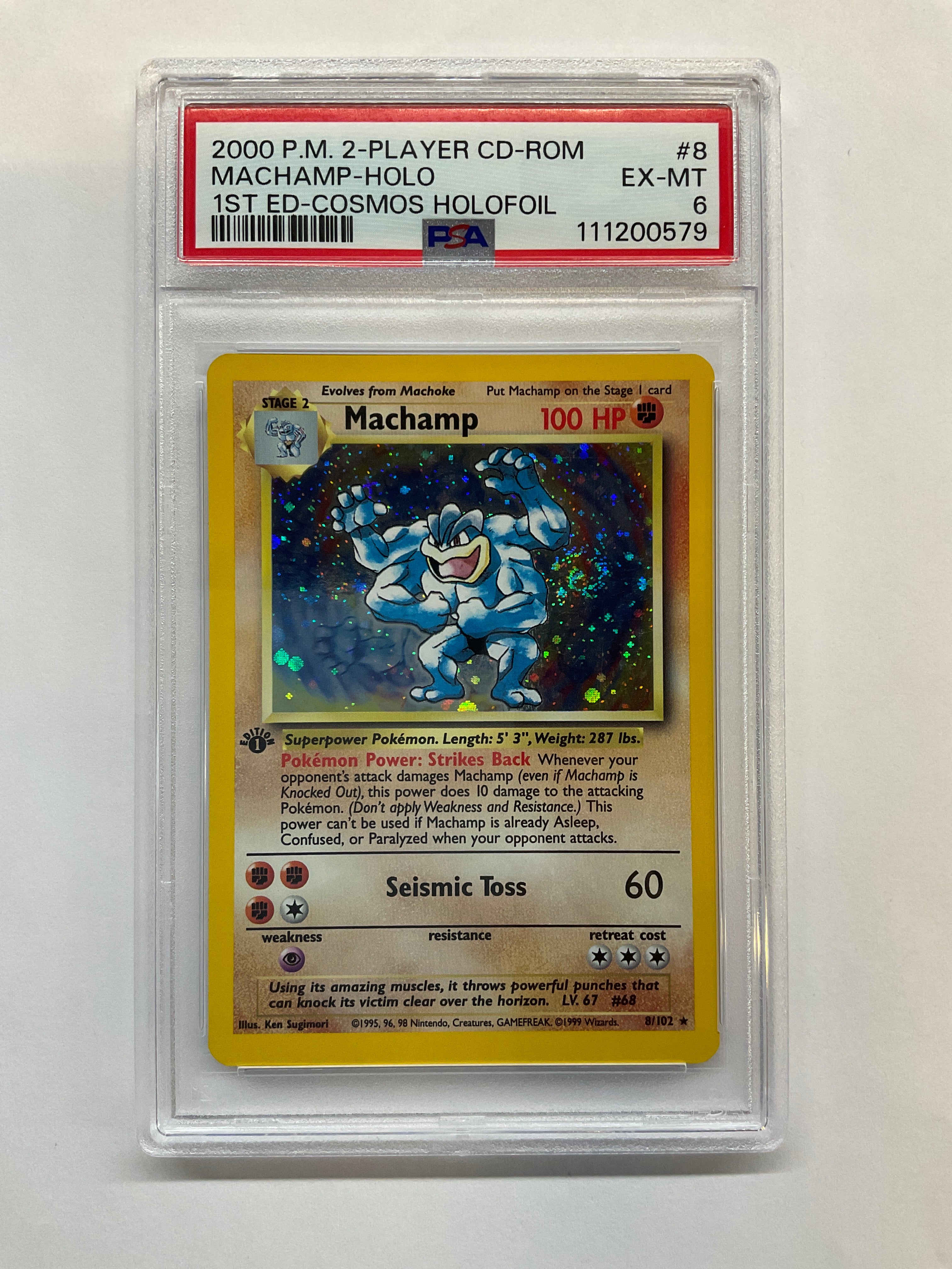 2000 Pokemon Machamp Holo 8 1st Edition PSA 6 - SWIRL!