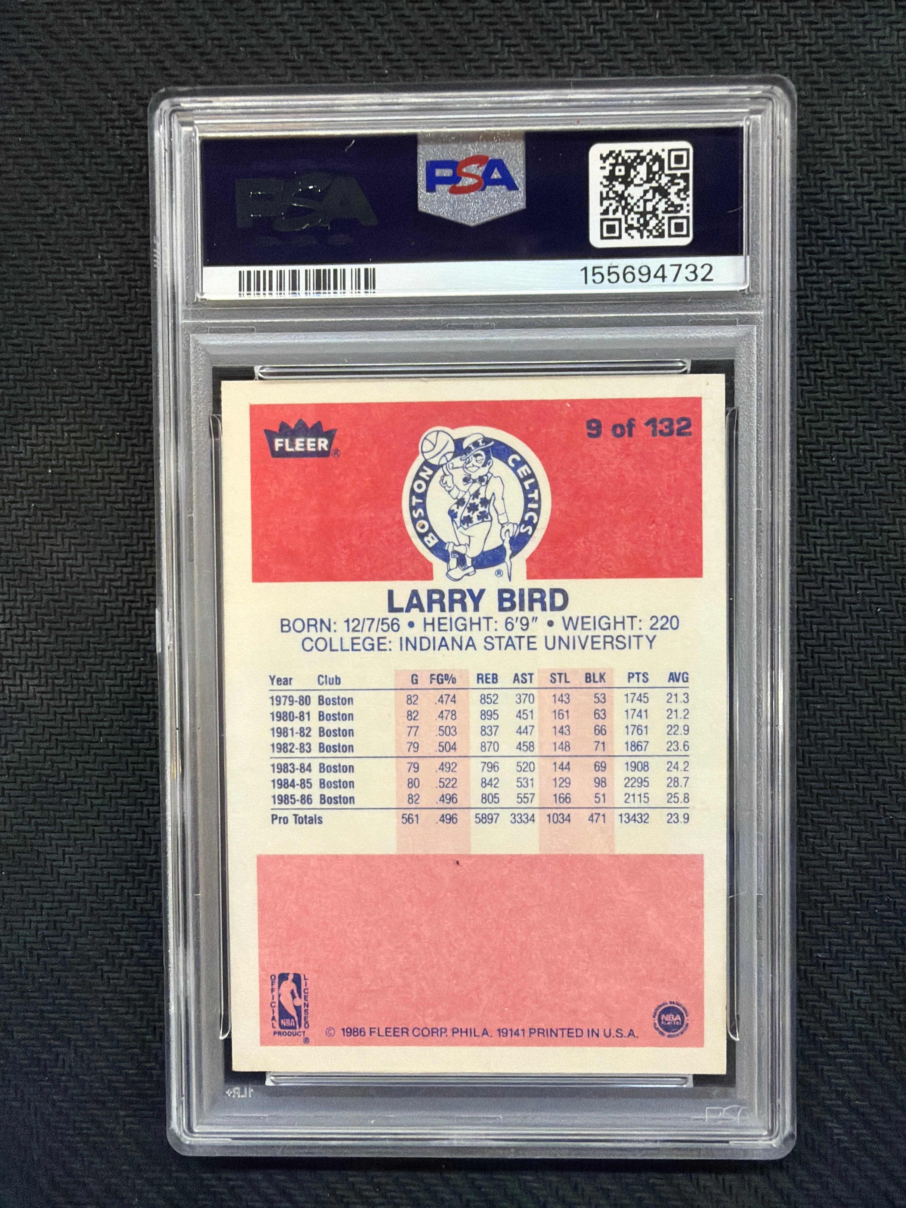 1986 Fleer Larry Bird #9 PSA 8 Celtics 732