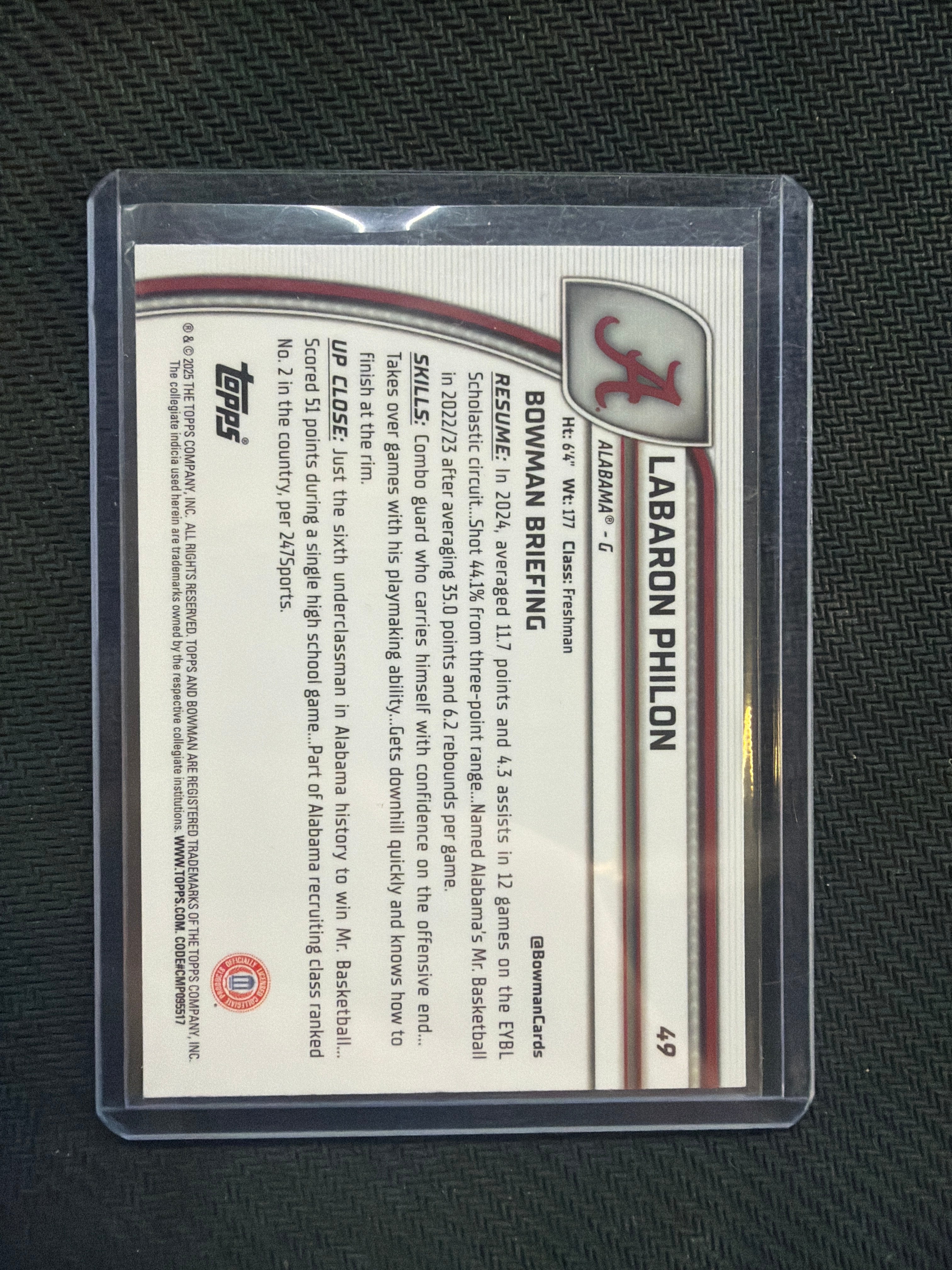 2025 Bowman U Chrome Labaron Philon Blue /199 Alabama