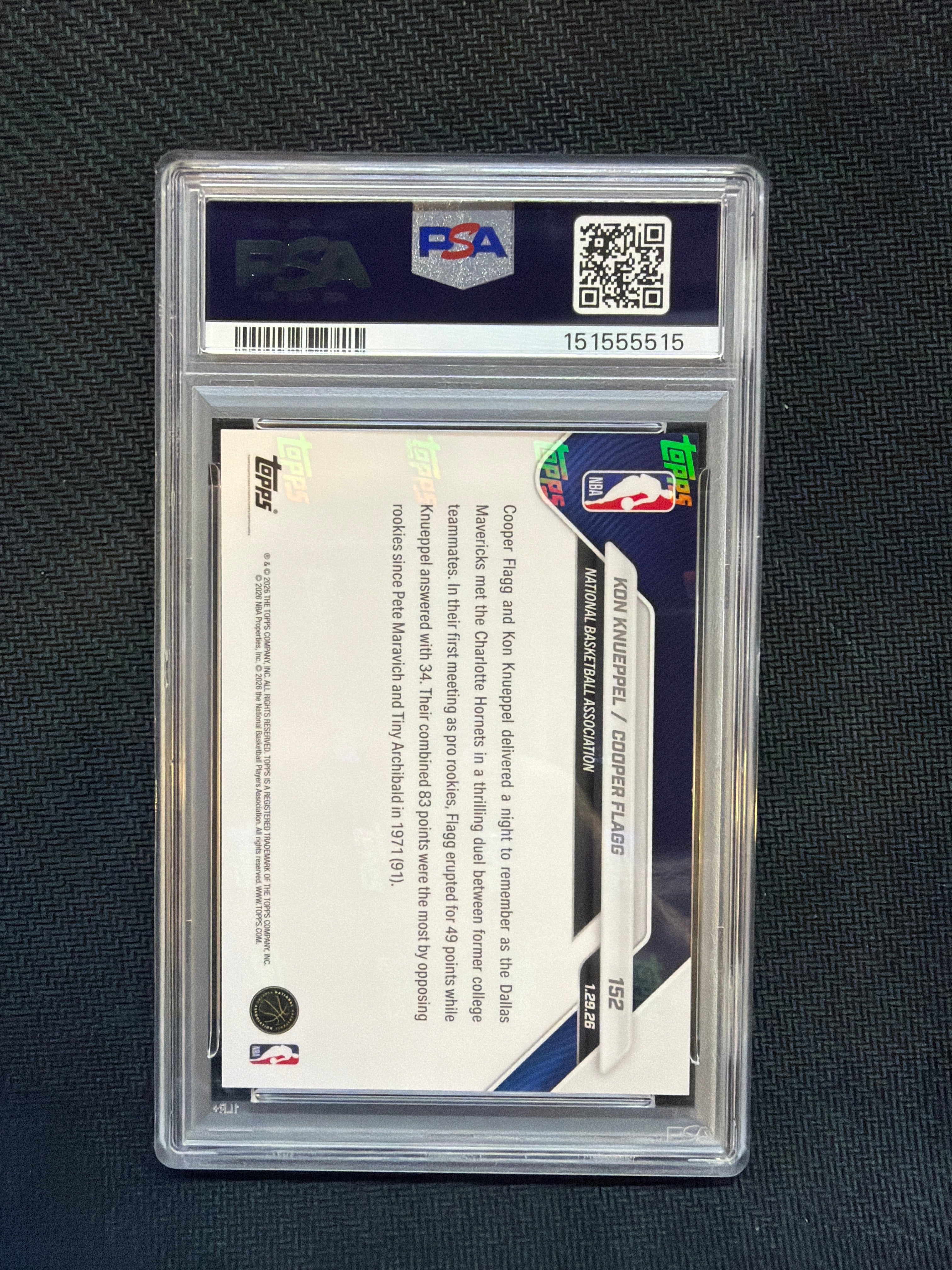 2025 Topps Now Cooper Flagg Kon Knueppel Rookie PSA 10 515
