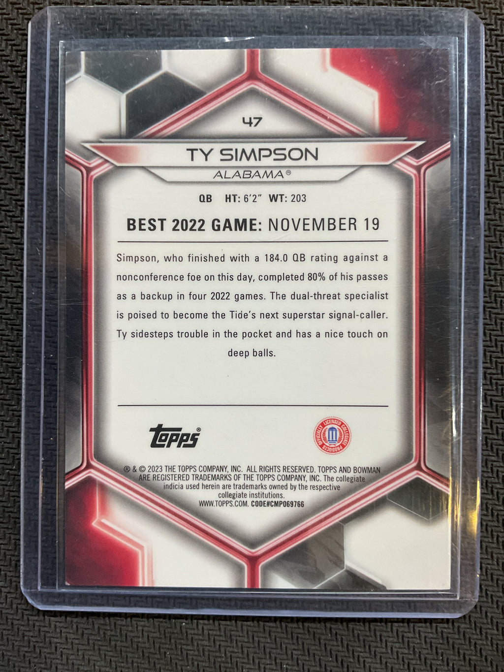 2023 Bowman's Best Ty Simpson Red Geometric /10 Alabama