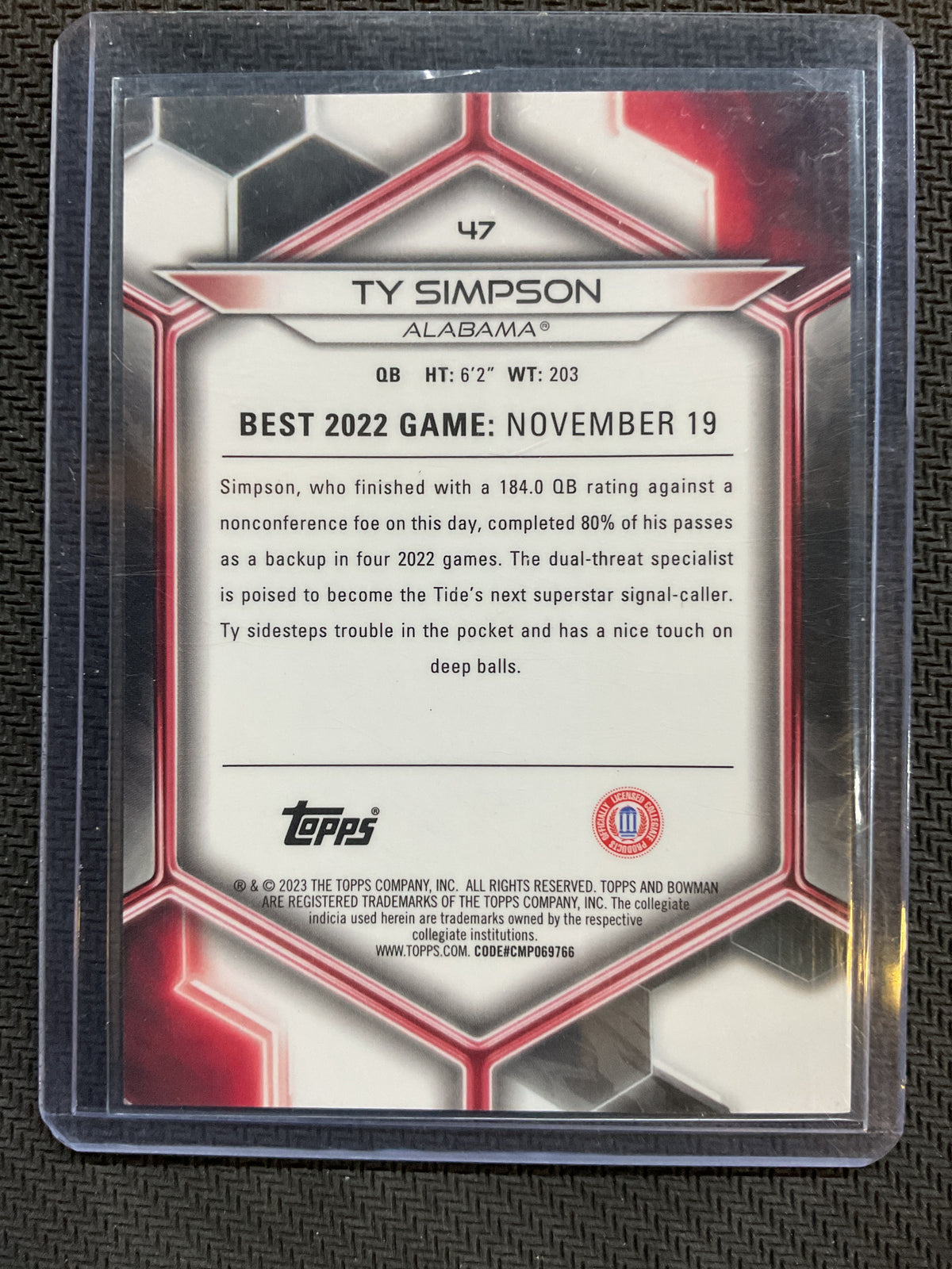 2023 Bowman's Best Ty Simpson Red Geometric /10 Alabama