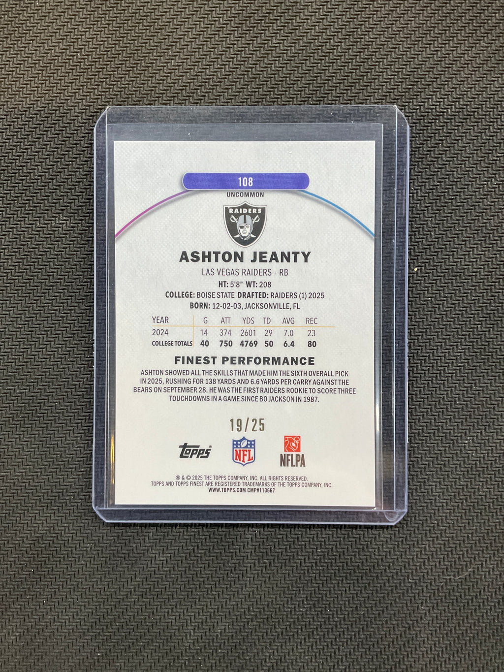 2025 Topps Finest Ashton Jeanty Gold /25