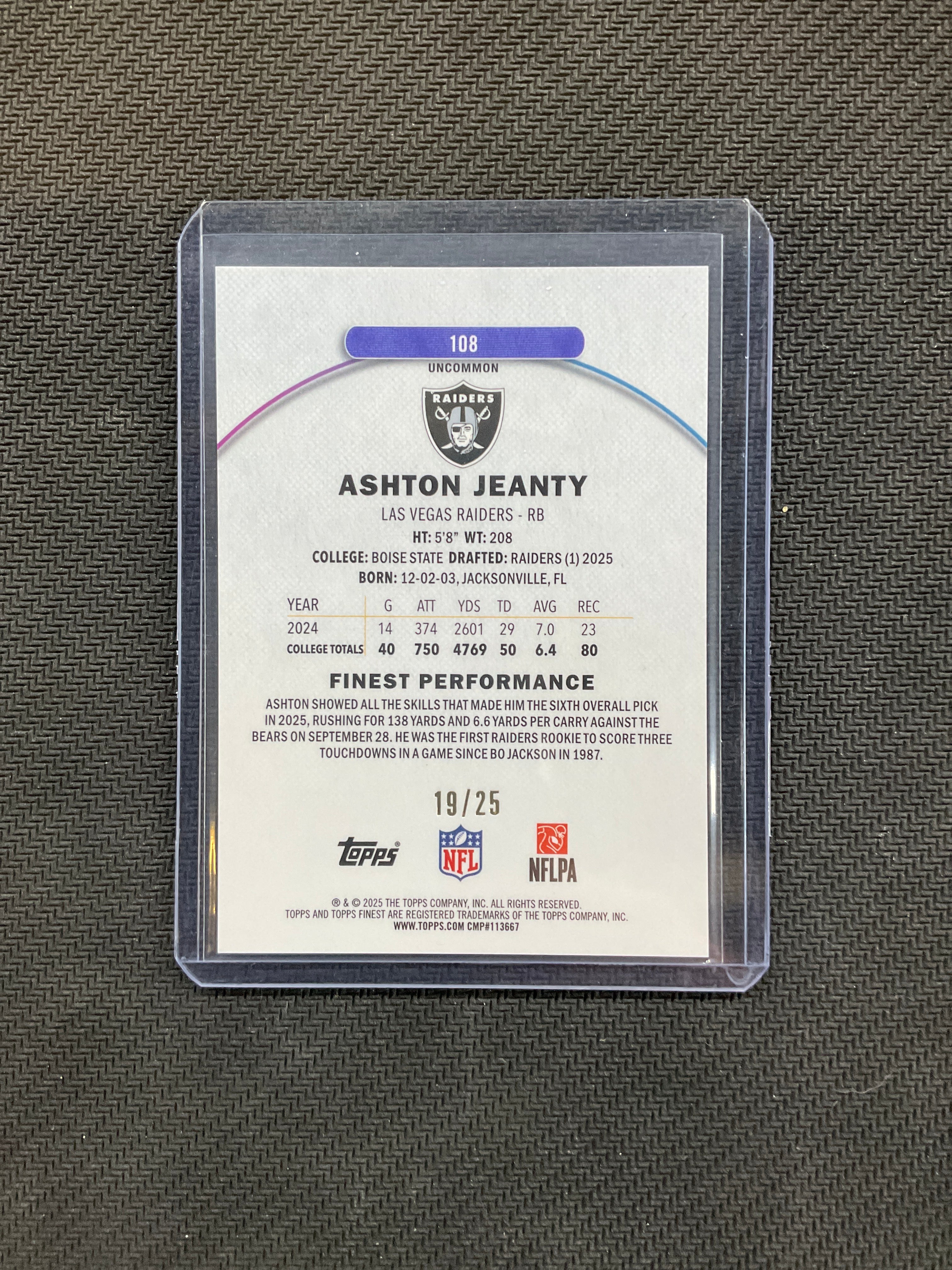 2025 Topps Finest Ashton Jeanty Gold /25