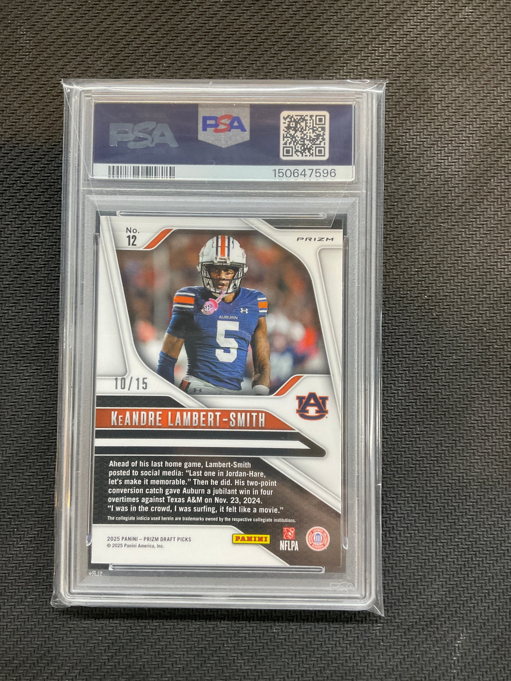 2025 Prizm Draft Picks KeAndre Lambert-Smith Neon Pink Pulsar /15 PSA 9 Auburn