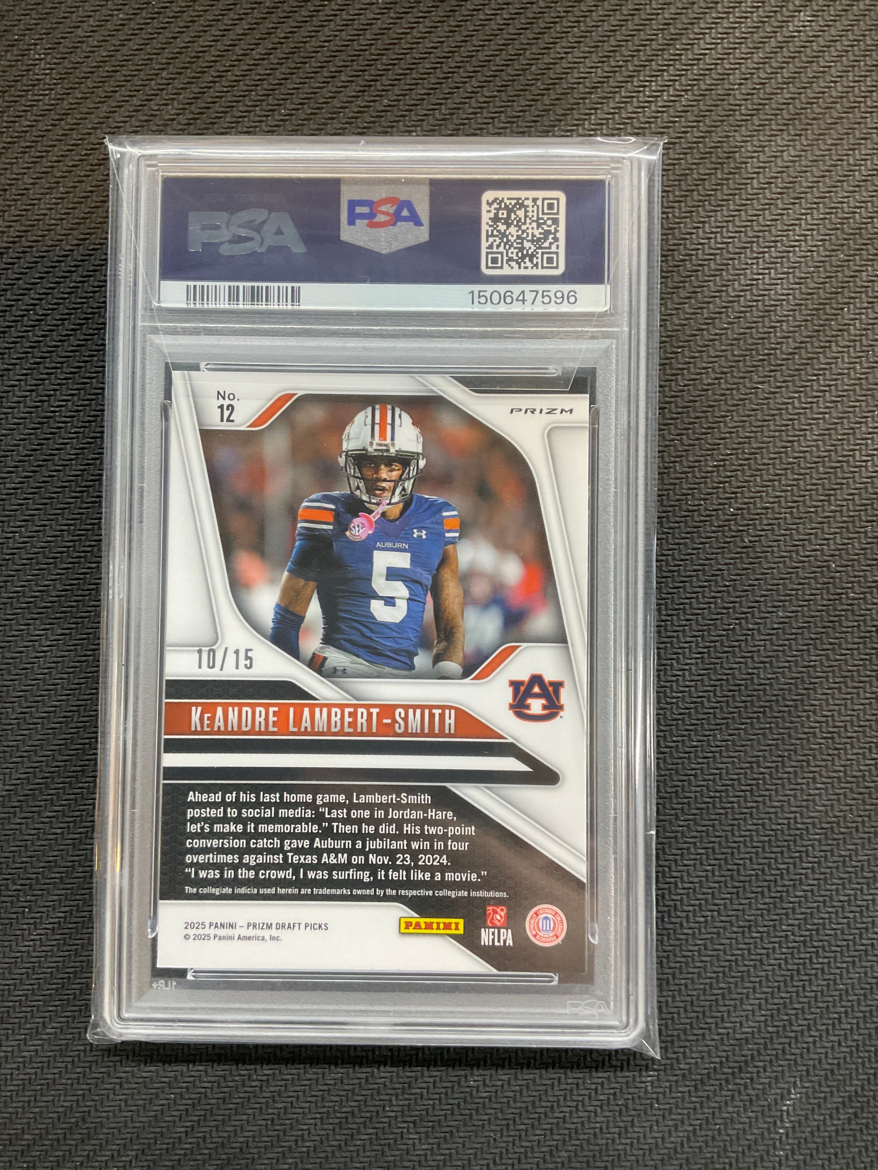 2025 Prizm Draft Picks KeAndre Lambert-Smith Neon Pink Pulsar /15 PSA 9 Auburn