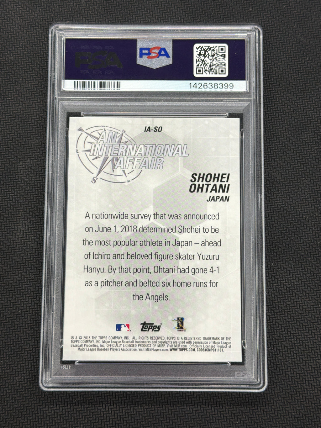 2018 Topps Chrome Update Shohei Ohtani International PSA 10 399