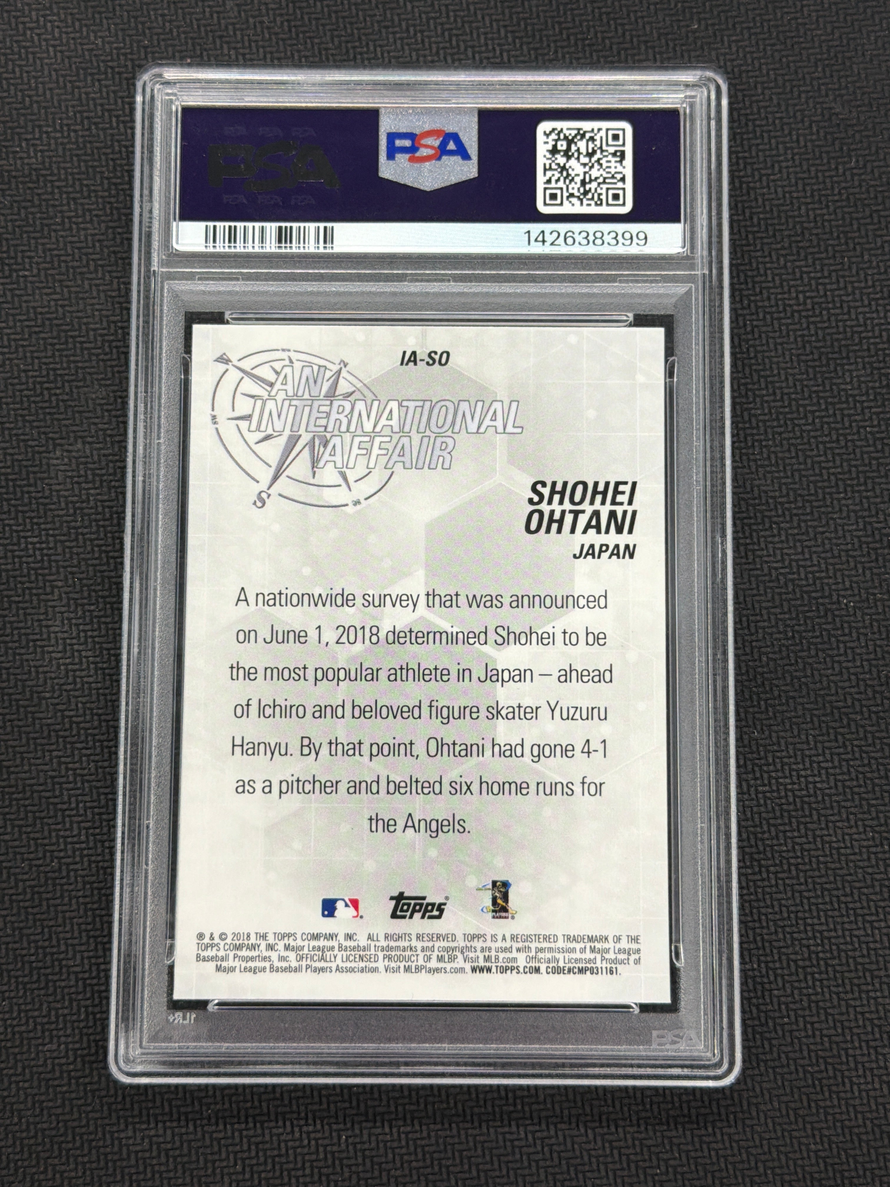 2018 Topps Chrome Update Shohei Ohtani International PSA 10 399