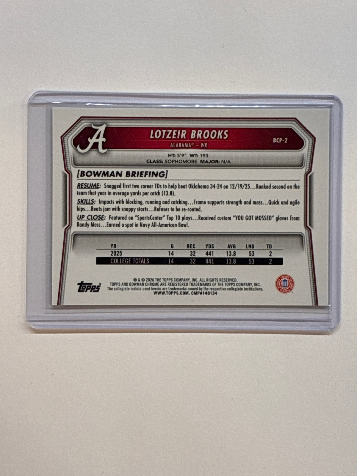 2026 Lotzeir Brooks Chrome 1st Bowman FDI Refractor /8 Alabama