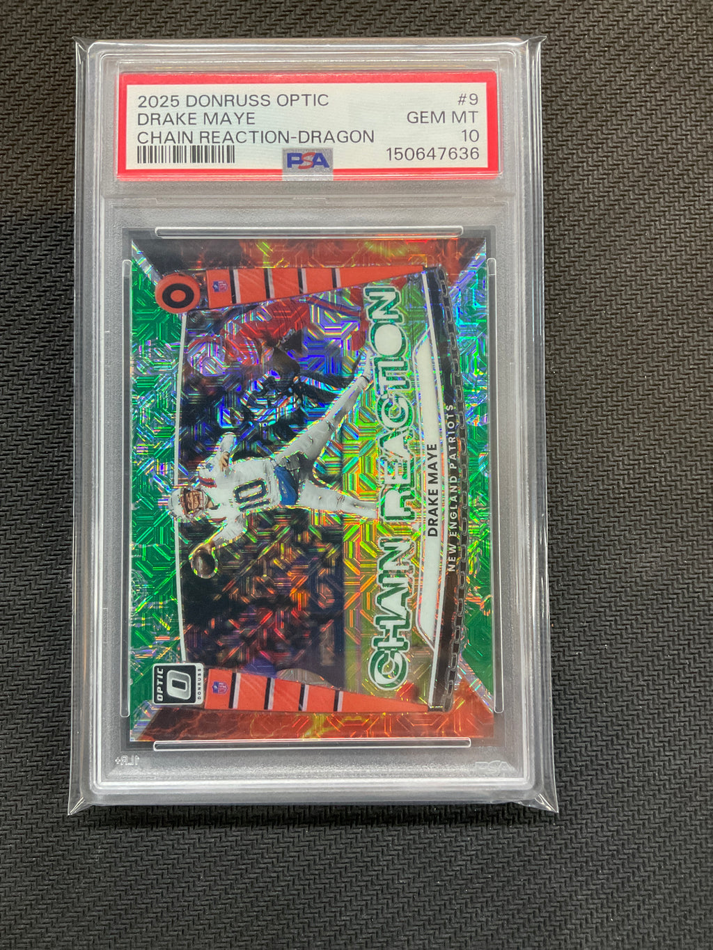 2025 Donruss Optic Drake Maye Chain Reaction Dragon /24 PSA 10