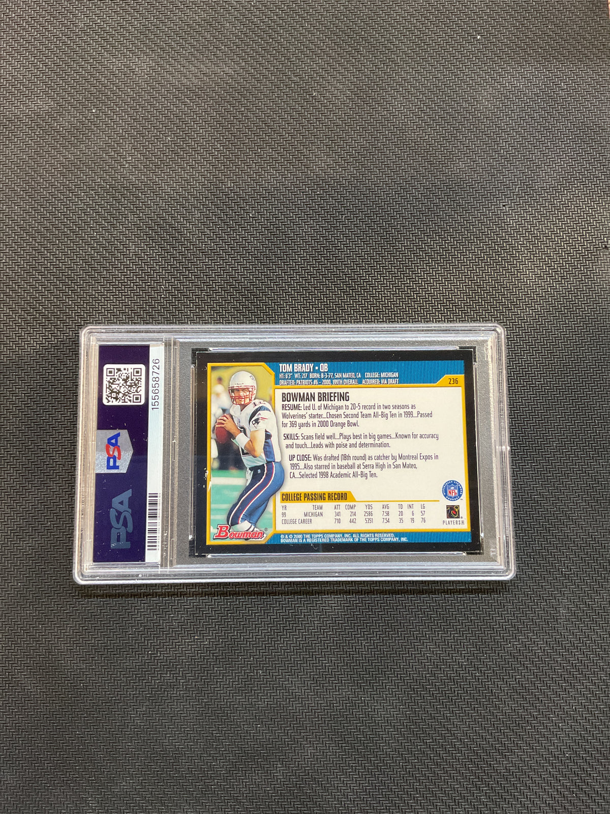 2000 Bowman Tom Brady Rookie PSA 6 Patriots