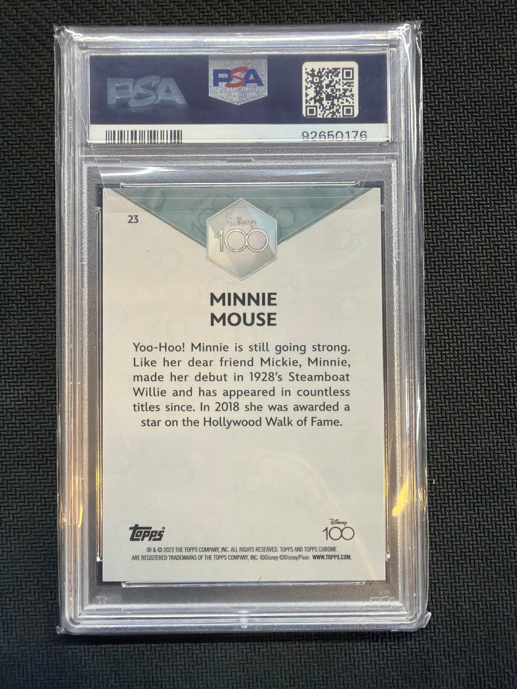 2023 Topps Chrome Disney 100 Minnie Mouse Pink /399 Rookie PSA 9
