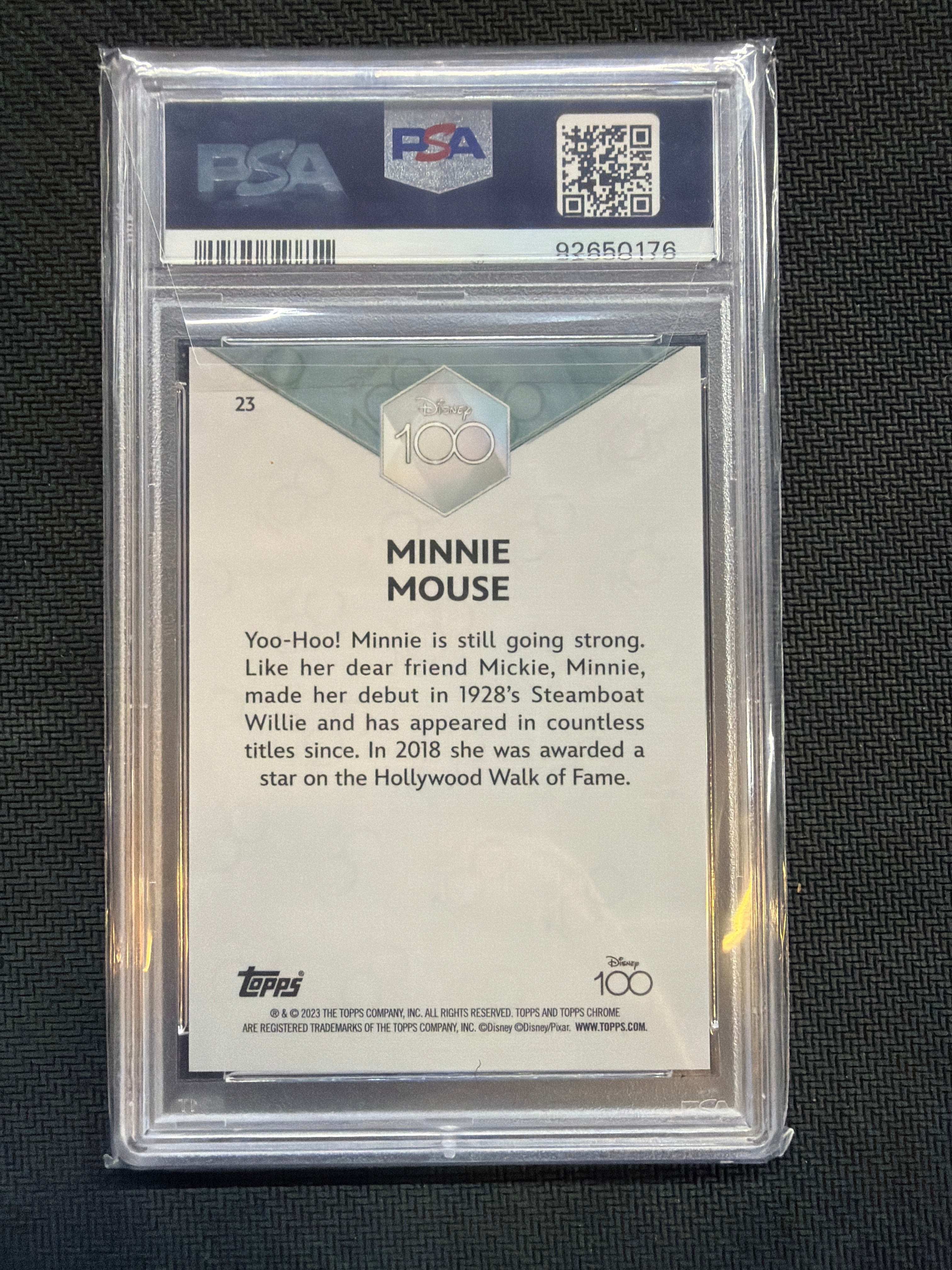 2023 Topps Chrome Disney 100 Minnie Mouse Pink /399 Rookie PSA 9