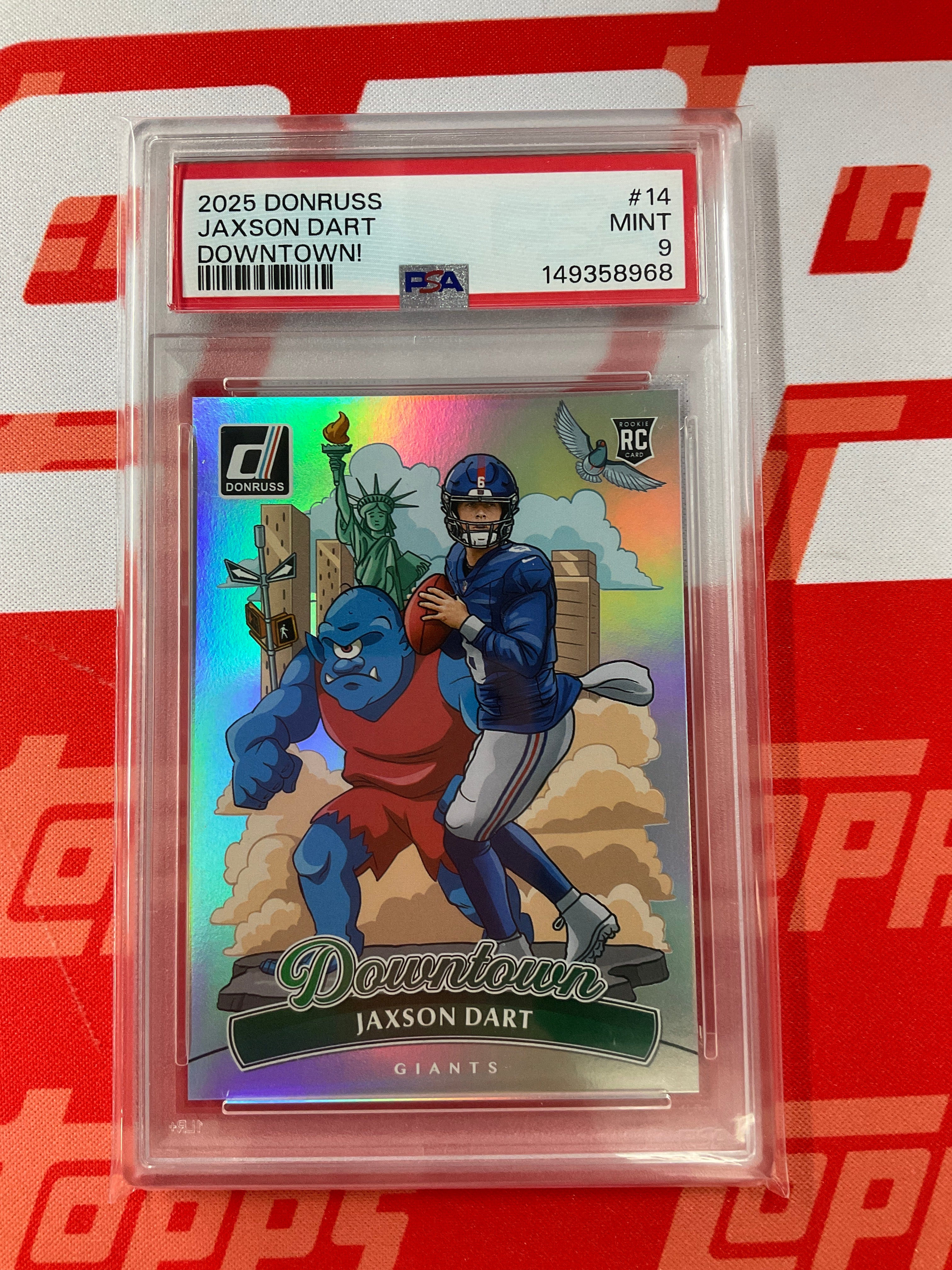 2025 Donruss Jaxson Dart Rookie Downtown! PSA 9 Giants