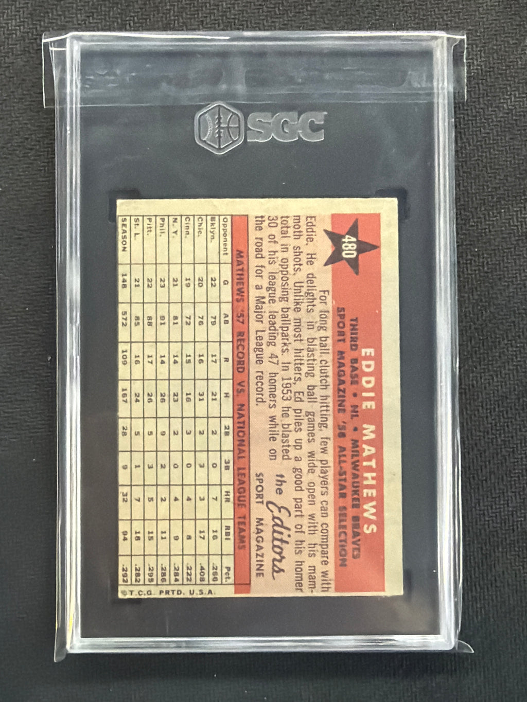 1958 Topps Eddie Matthews All-Star SGC 4.5 Braves