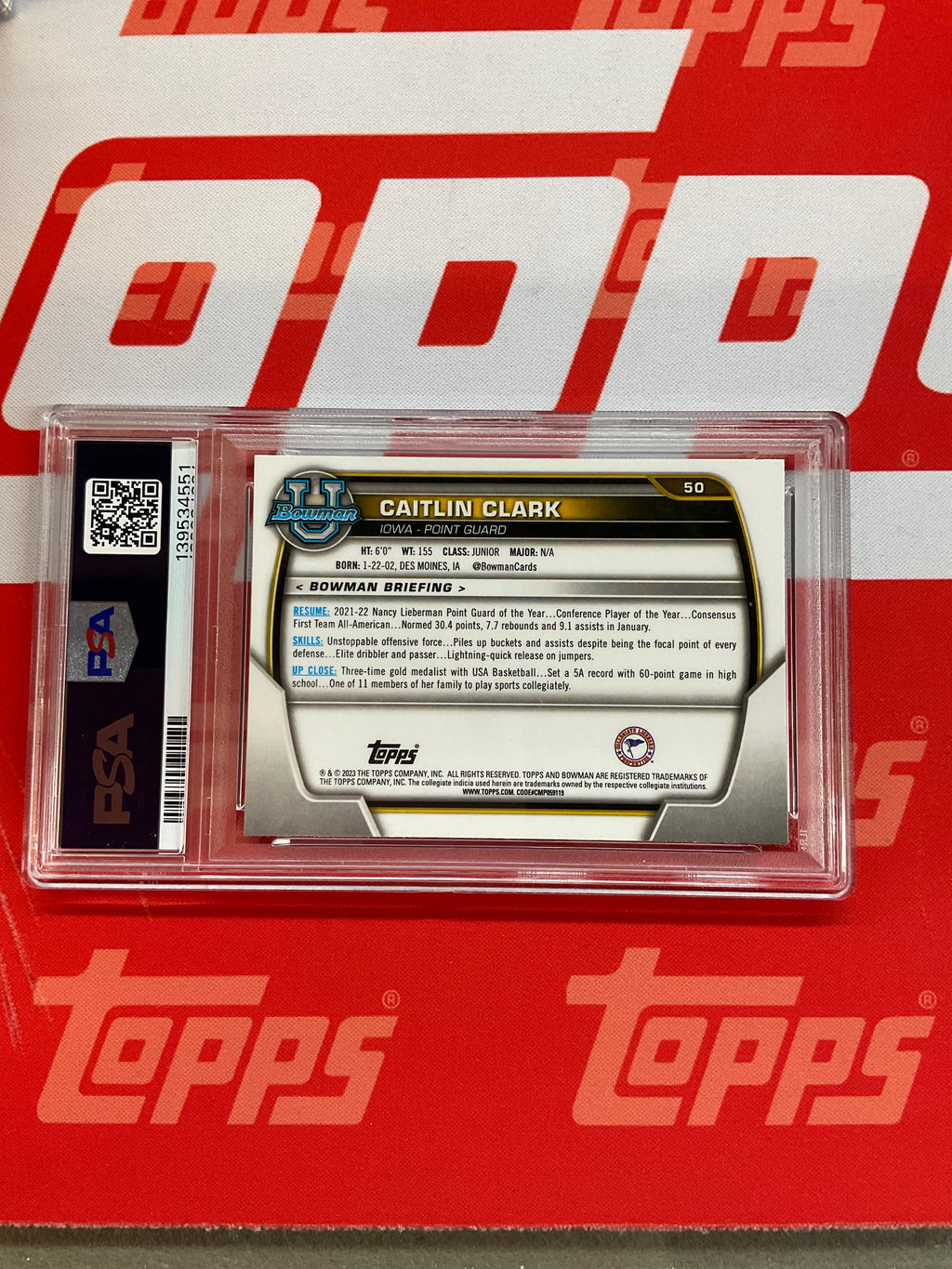 2022 Bowman U Caitlin Clark Rookie 1st PSA 9 Iowa