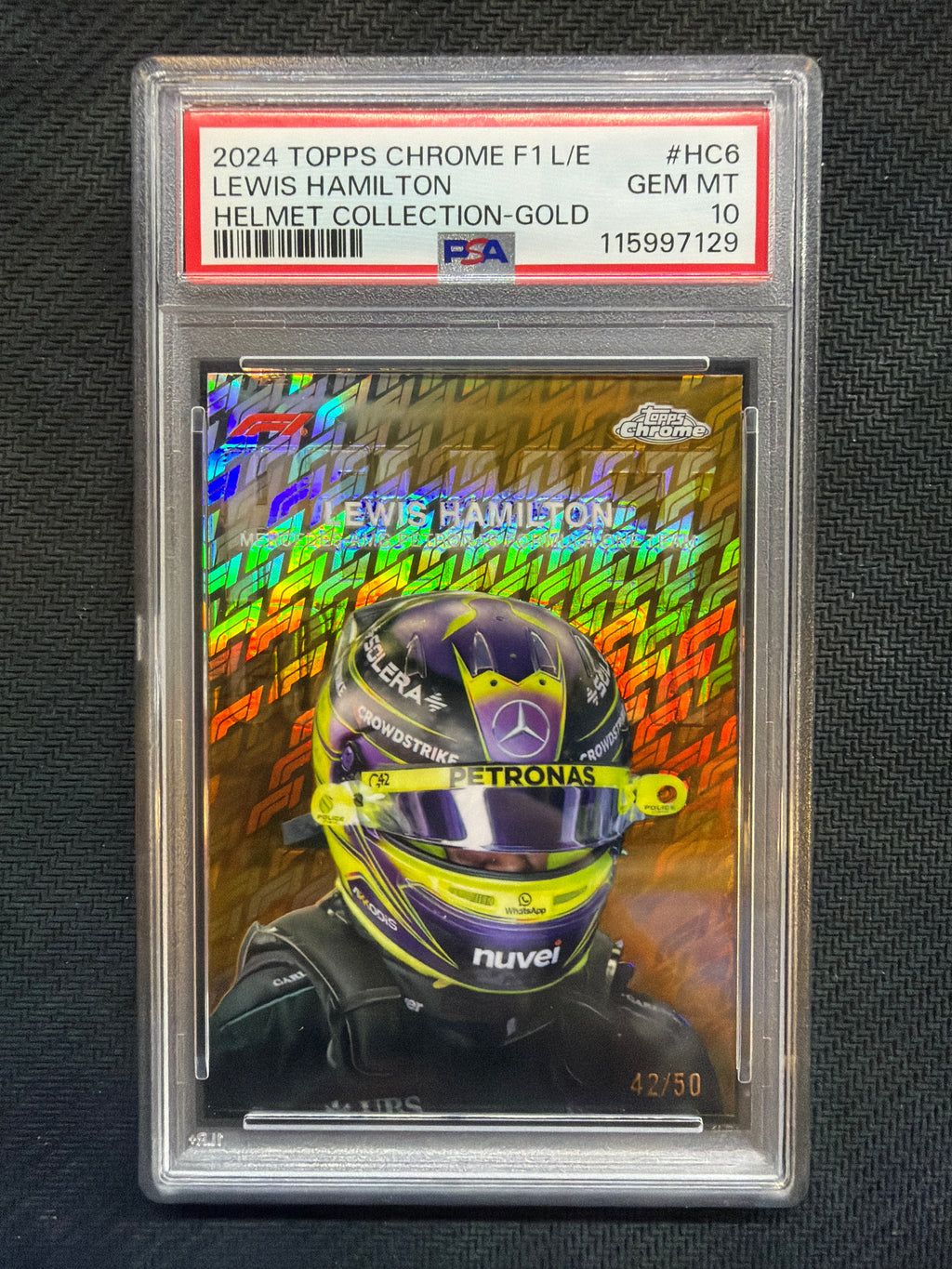 2024 Topps Chrome Logofractor Lewis Hamilton Helmet Gold /50 PSA 10 Mercedes