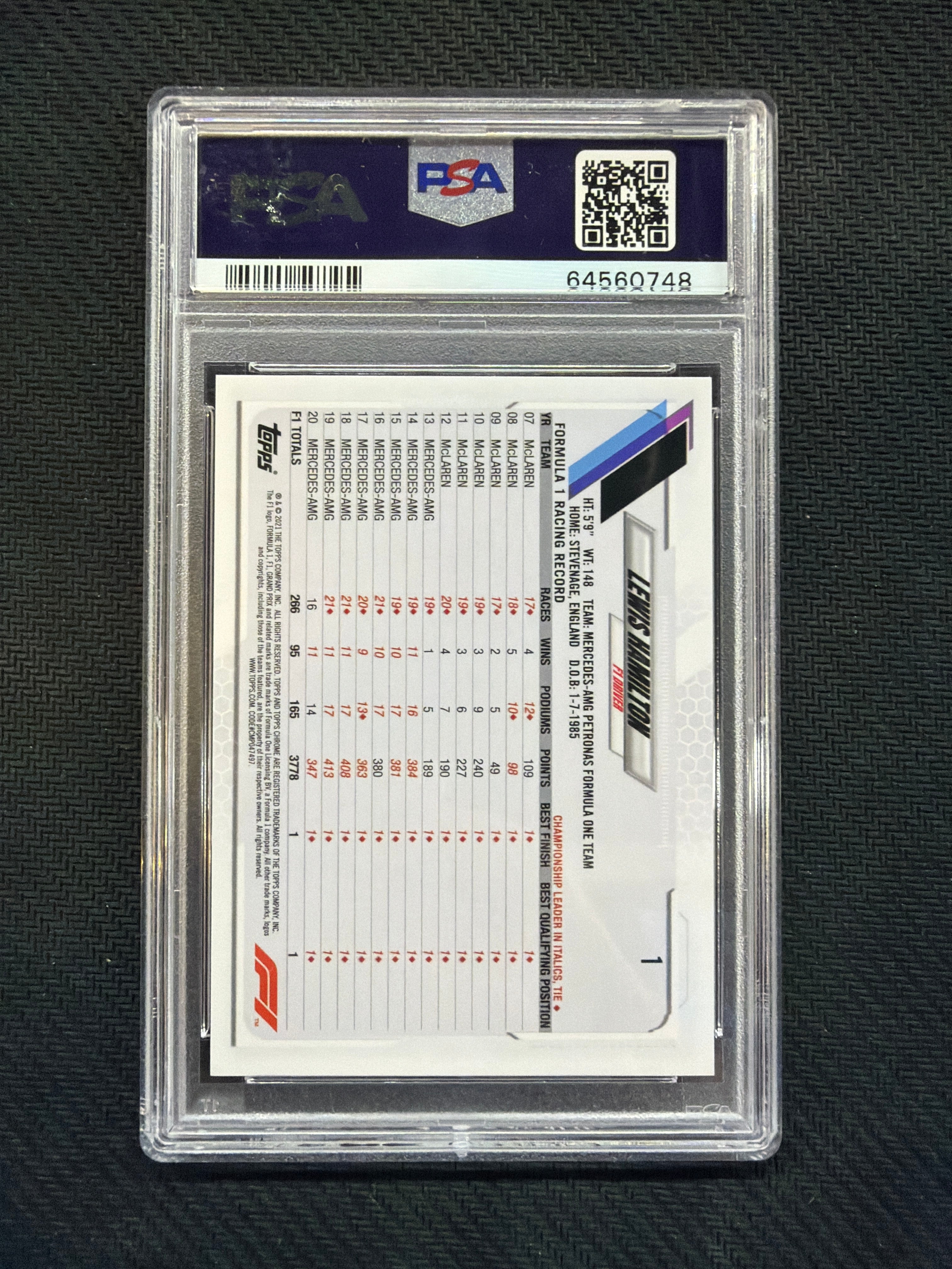 2021 Topps Chrome F1 Lewis Hamilton Black & White Raywave PSA 10