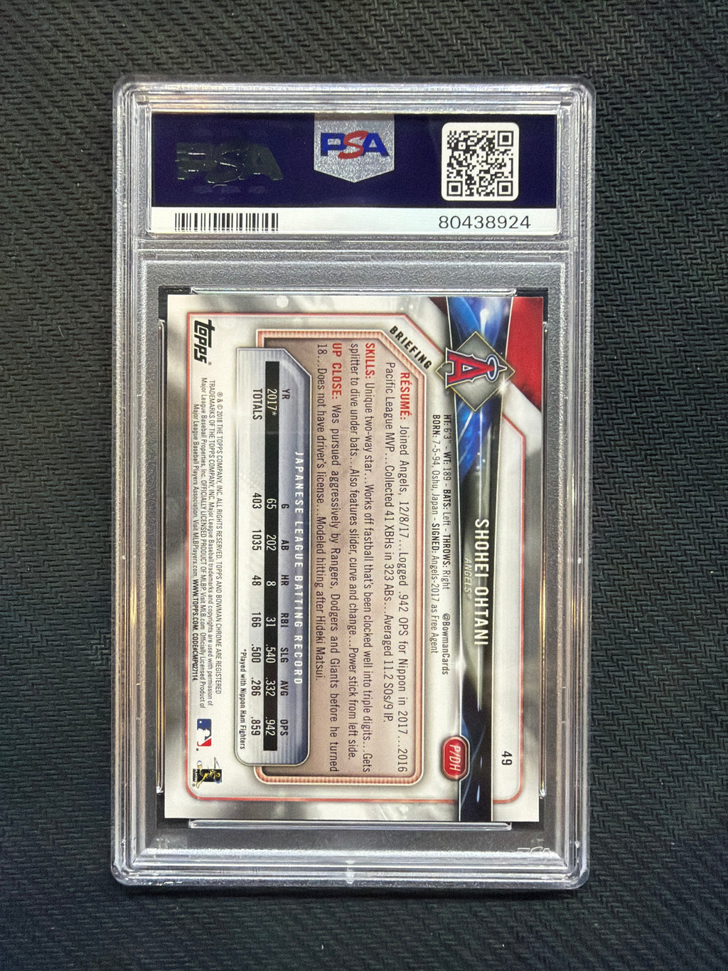 2018 Bowman Shohei Ohtani Rookie PSA 9 Angels