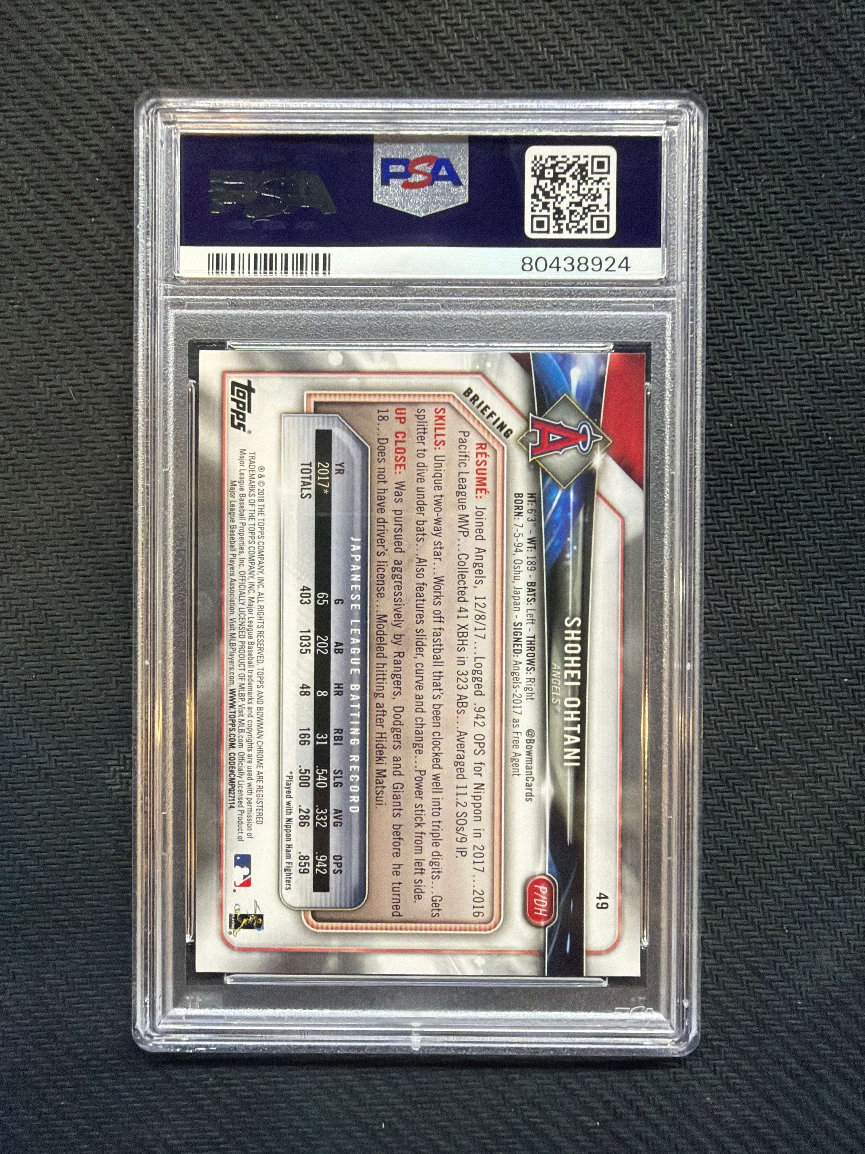 2018 Bowman Shohei Ohtani Rookie PSA 9 Angels