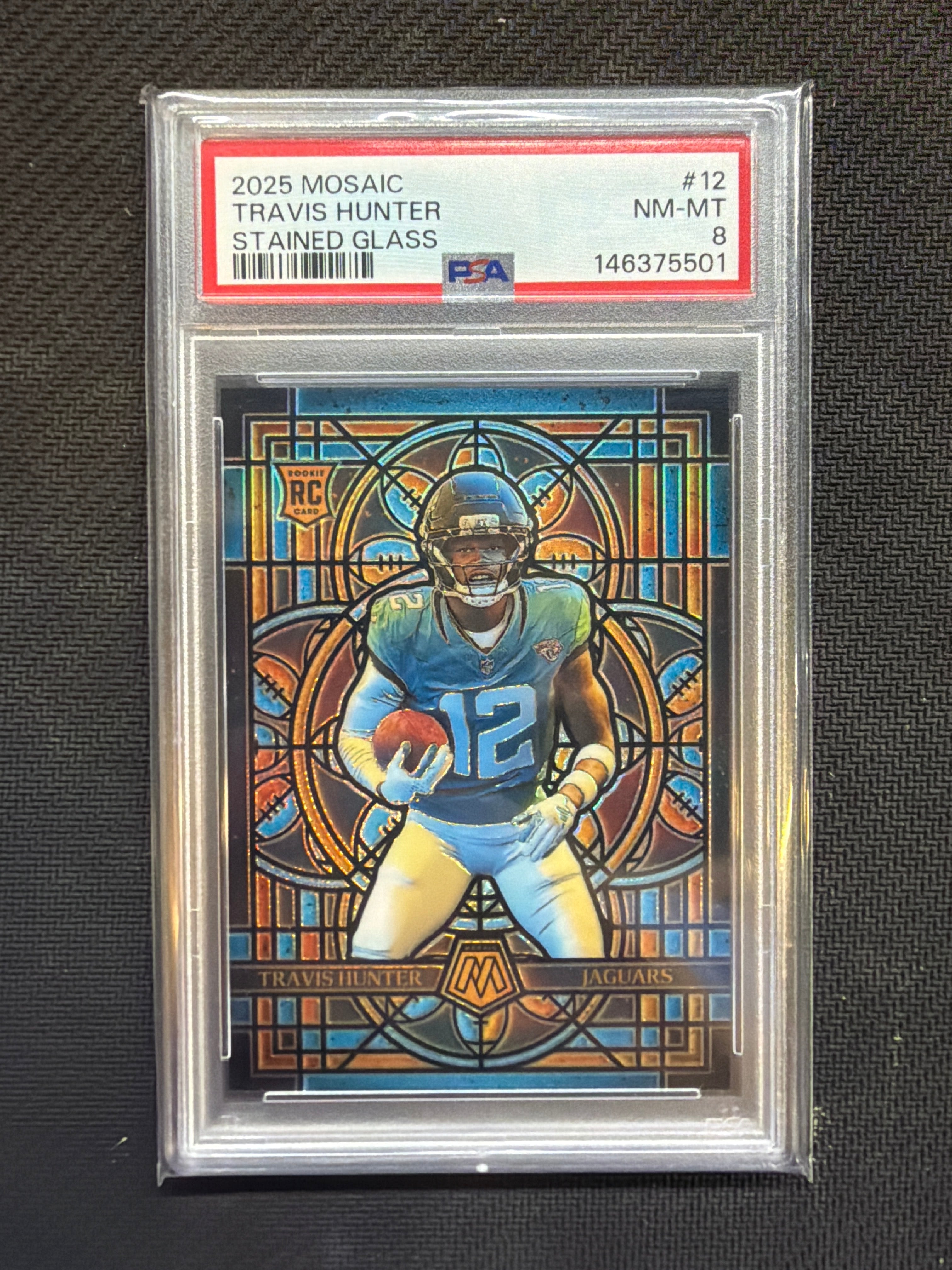 2024 mosaic Travis Hunter Stained Glass #12 Rookie PSa 8 501