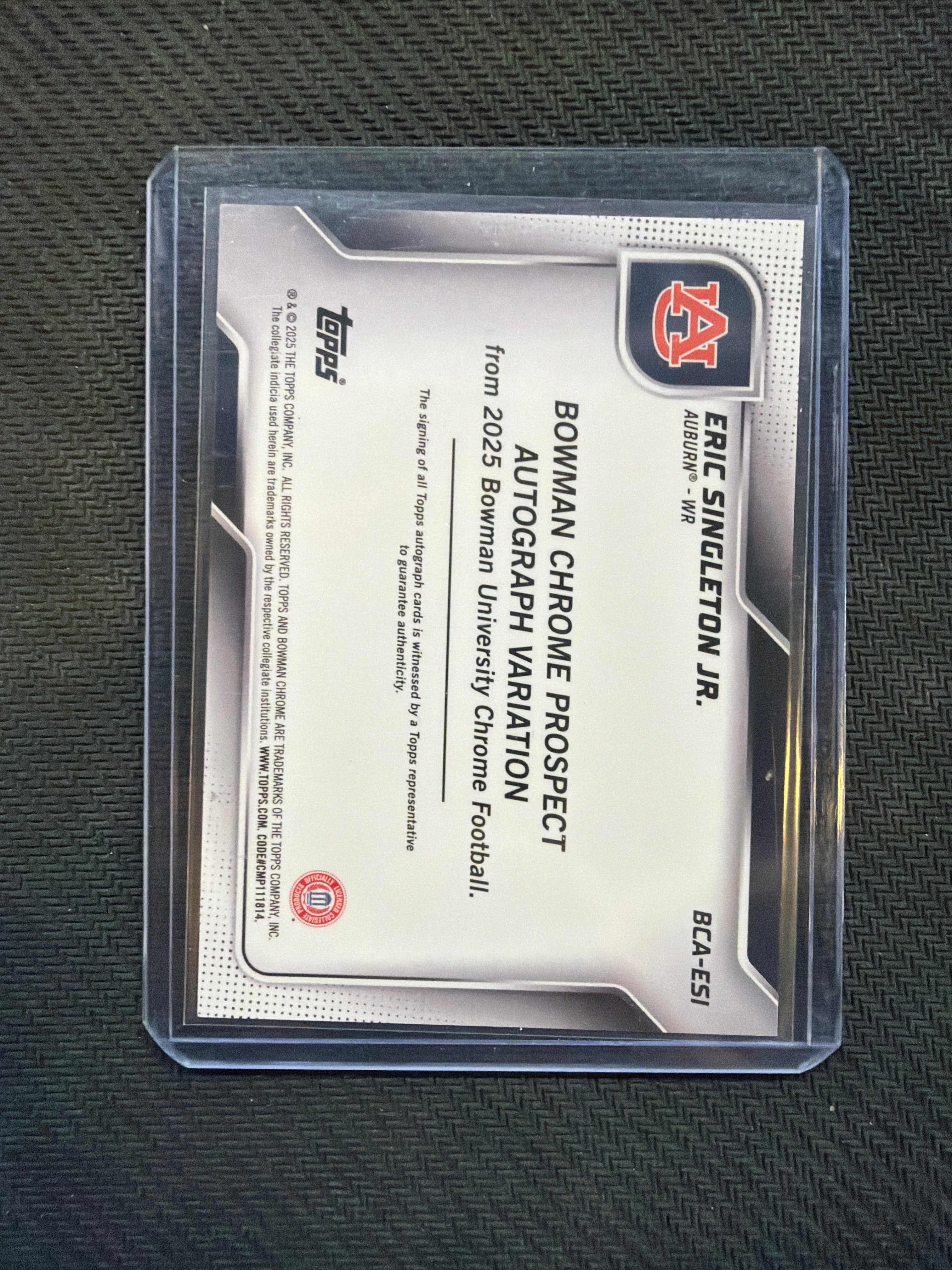 2025 Bowman Chrome U Eric Singleton Jr Auto Black Gold Stealth /25 Auburn