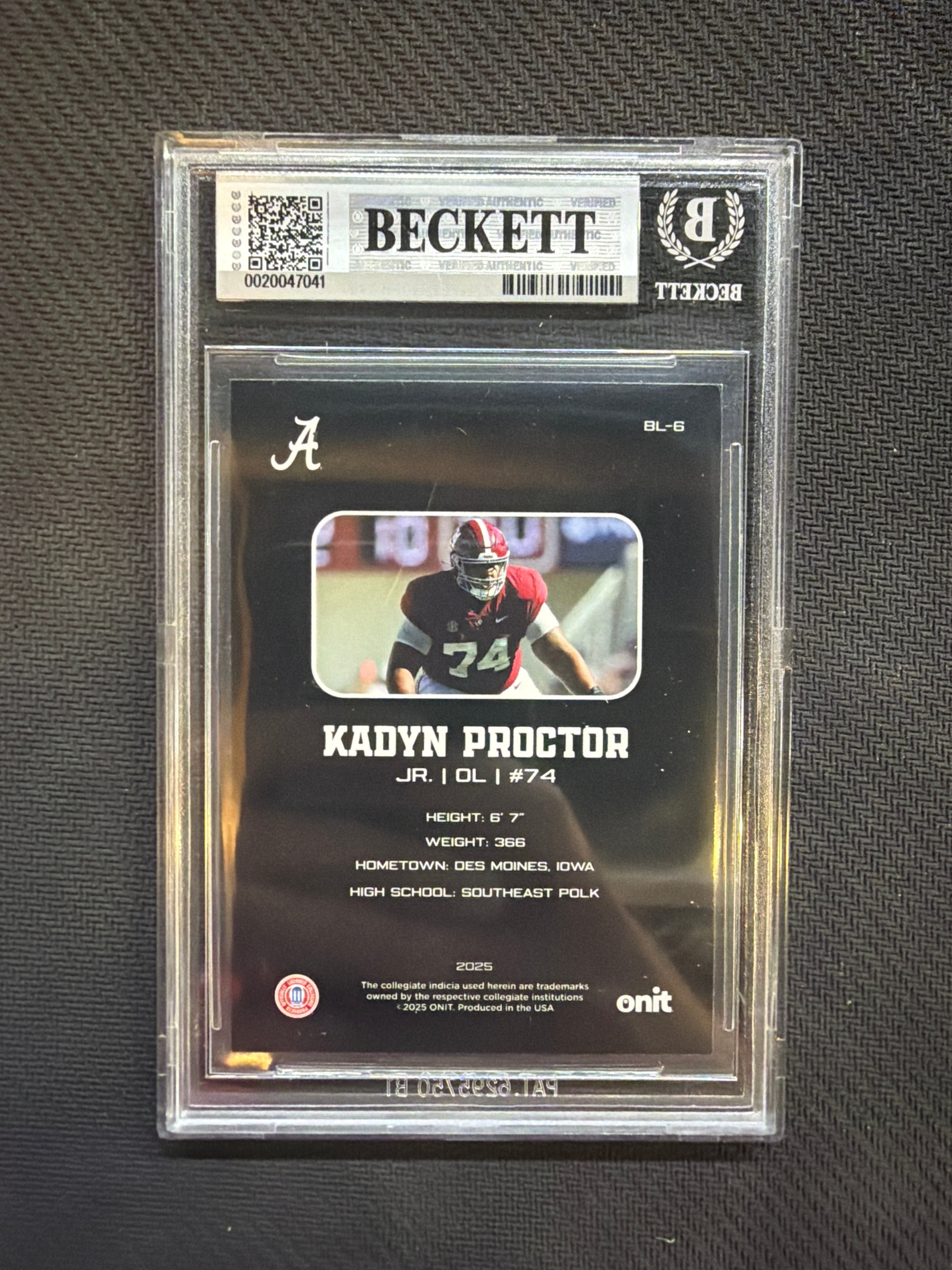 2025 Onit Alabama Kadyn Proctor Blackout BGS 9 Alabama