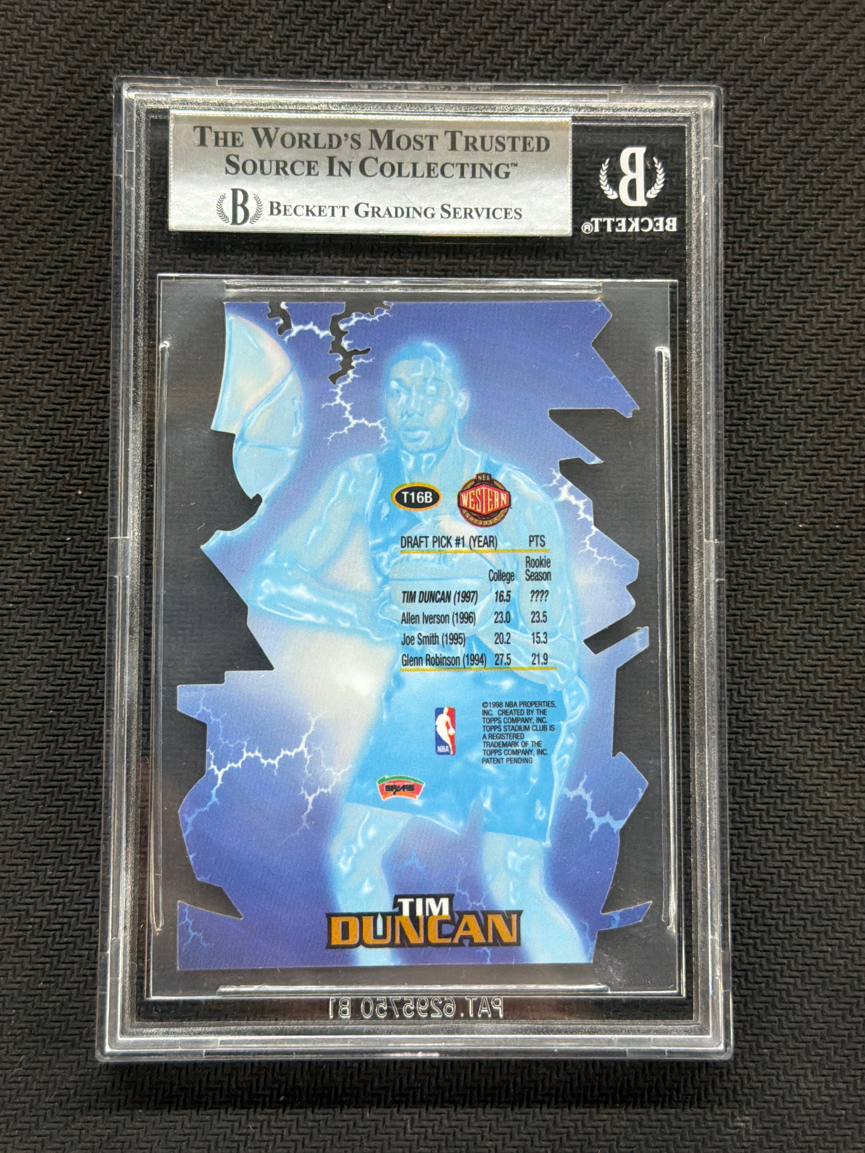 1997-98 Stadium Club Tim Duncan Triumvirate Luminescent Die-Cut BGS 8.5 Spurs