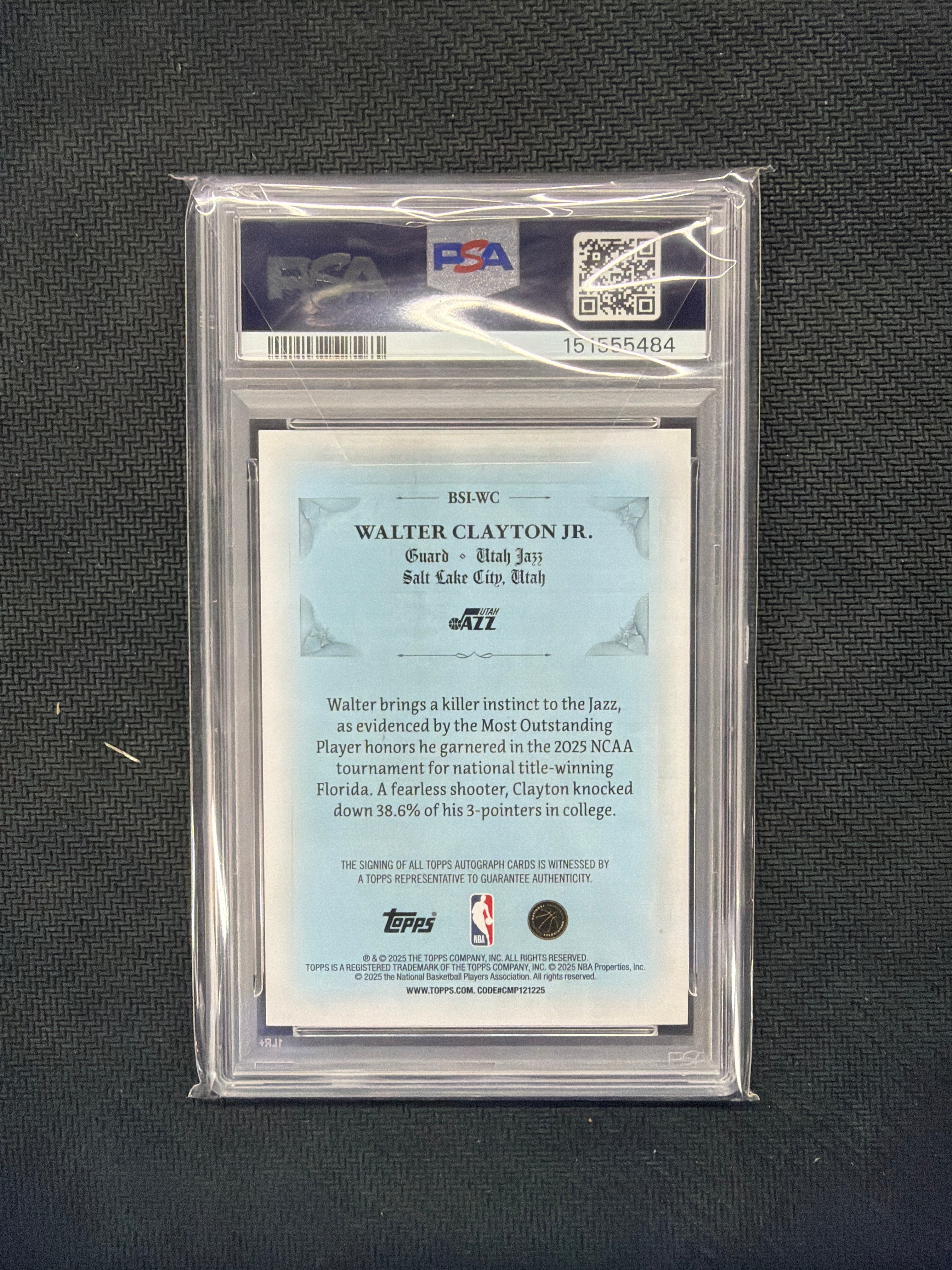 2025 Topps Walter Clayton Jr Signed & Sealed Green Holo Foil /99 PSA 10