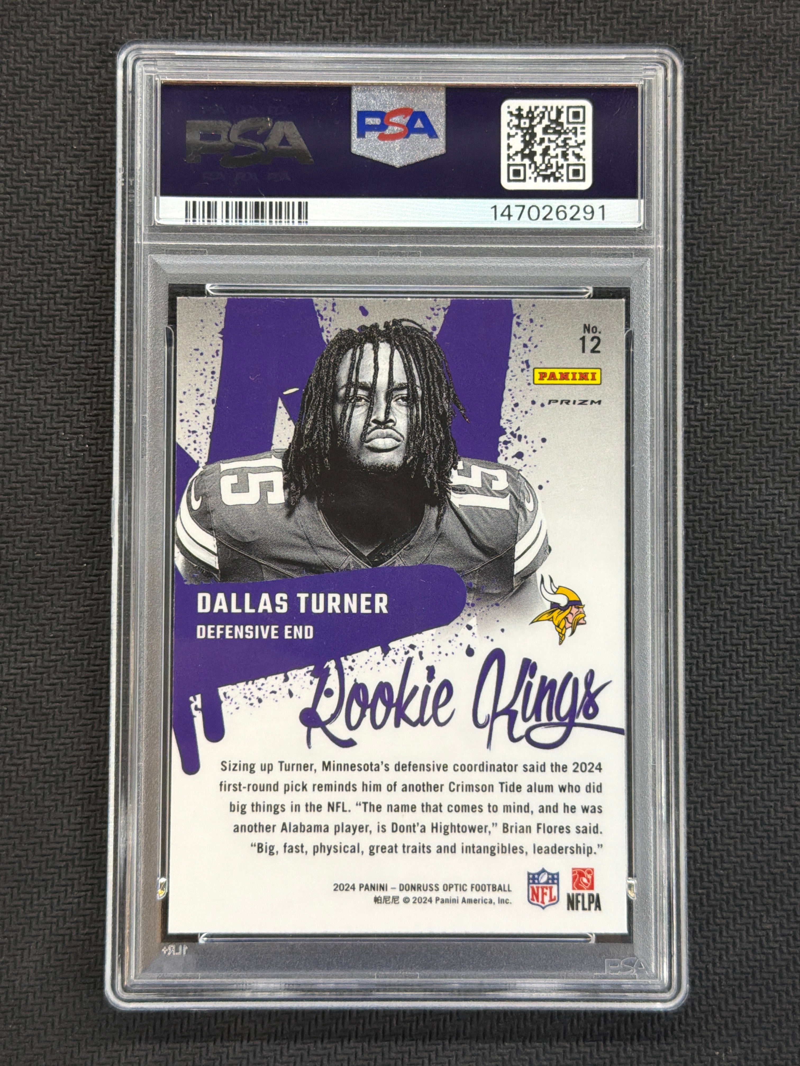2024 Donruss Optic Dallas Turner Rookie Kings PSA 10 291