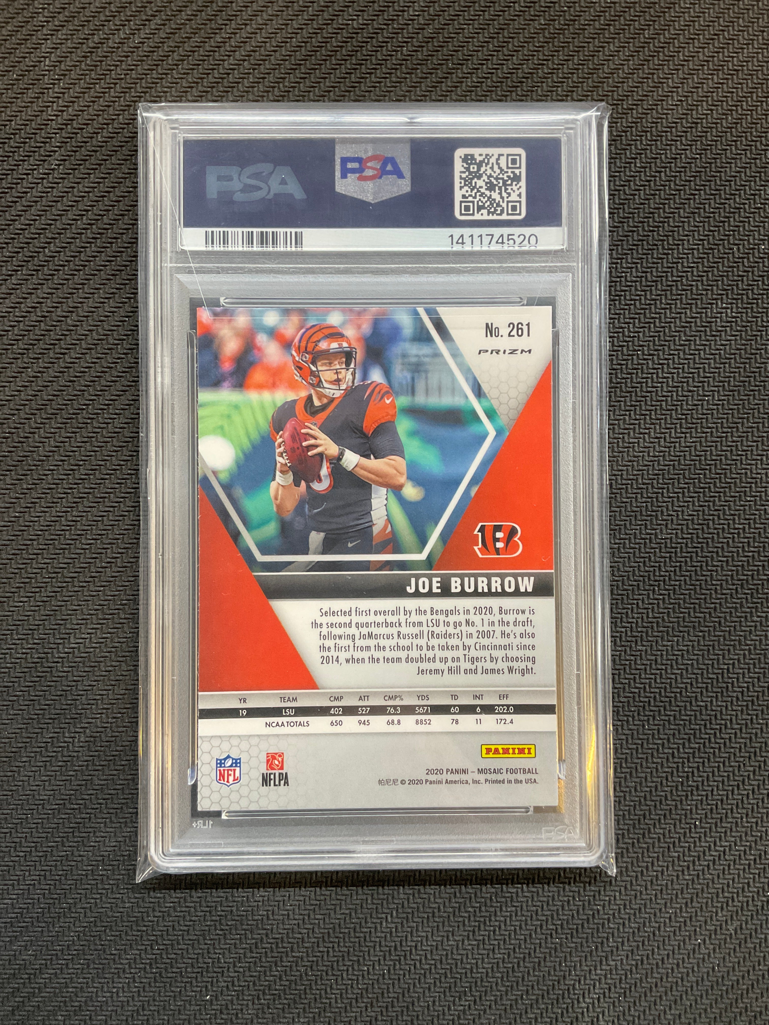 2020 Panini Mosaic Joe Burrow No Huddle Debut PSA 10 Disco 520