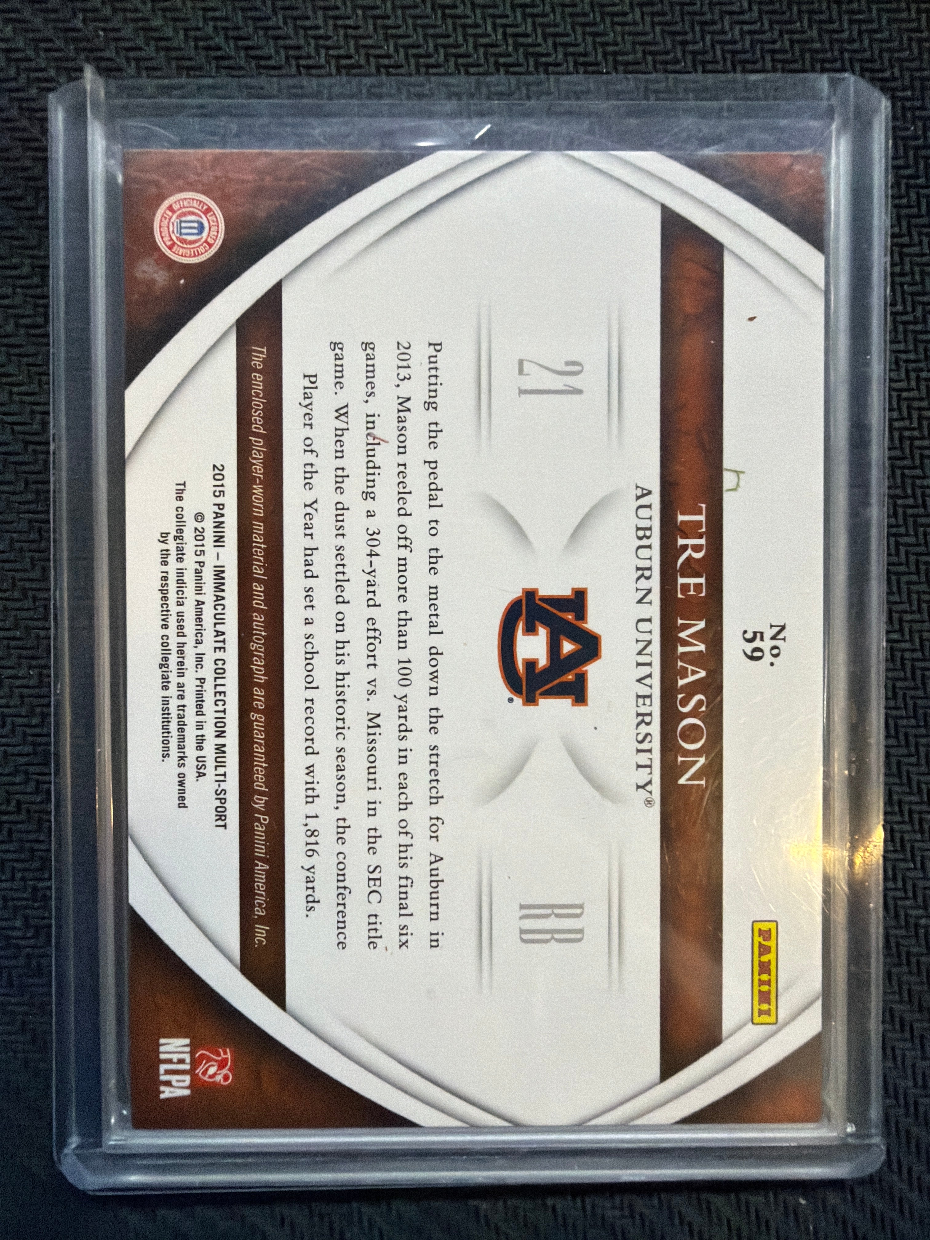 2015 Panini Immaculate Tre Mason Patch Auto /10 Auburn