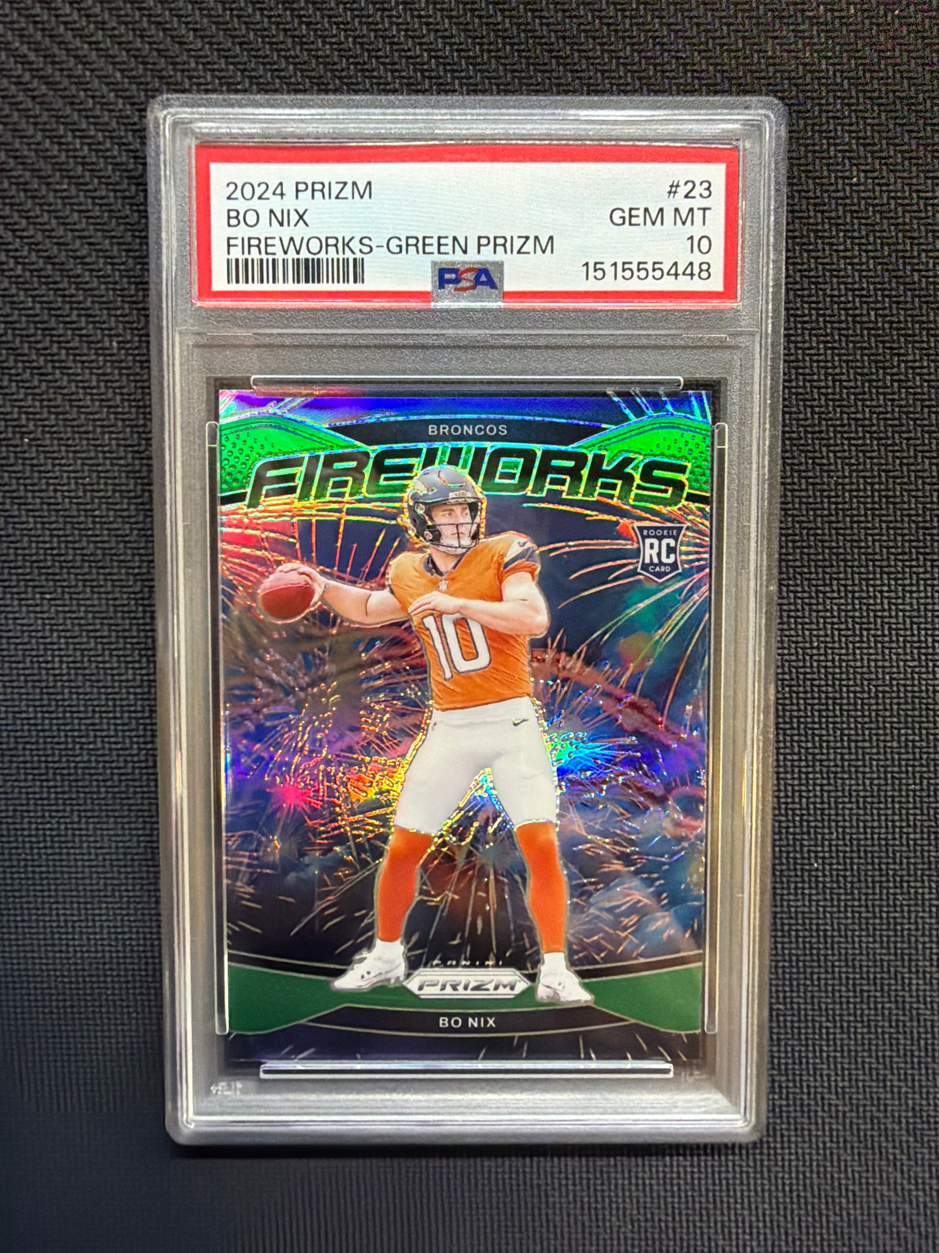 2024 Prizm Bo Nix Rookie Fireworks Green PSA 10 448