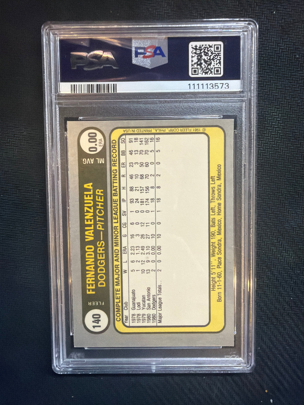 1981 Fleer Fernando Valenzuela #140 PSA 8