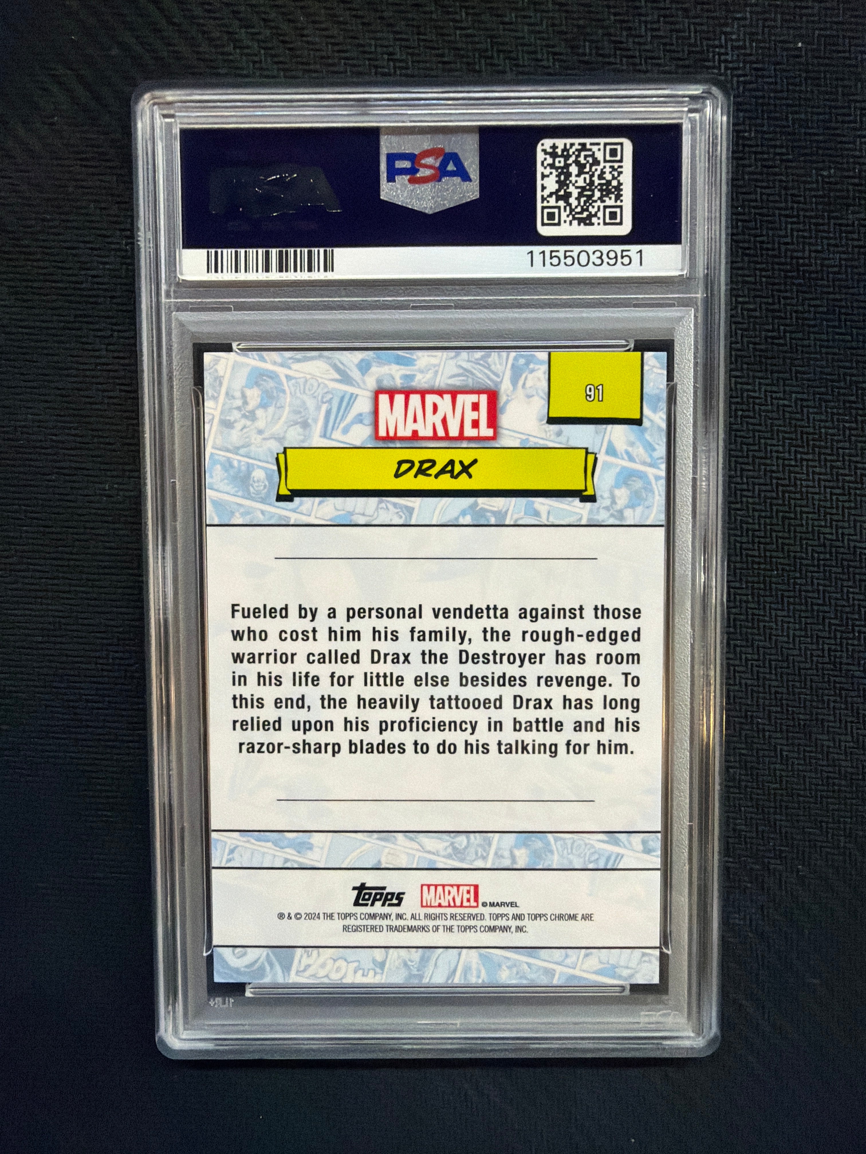 2024 Topps Chrome Marvel Sapphire Drax Gold /50 PSA 10