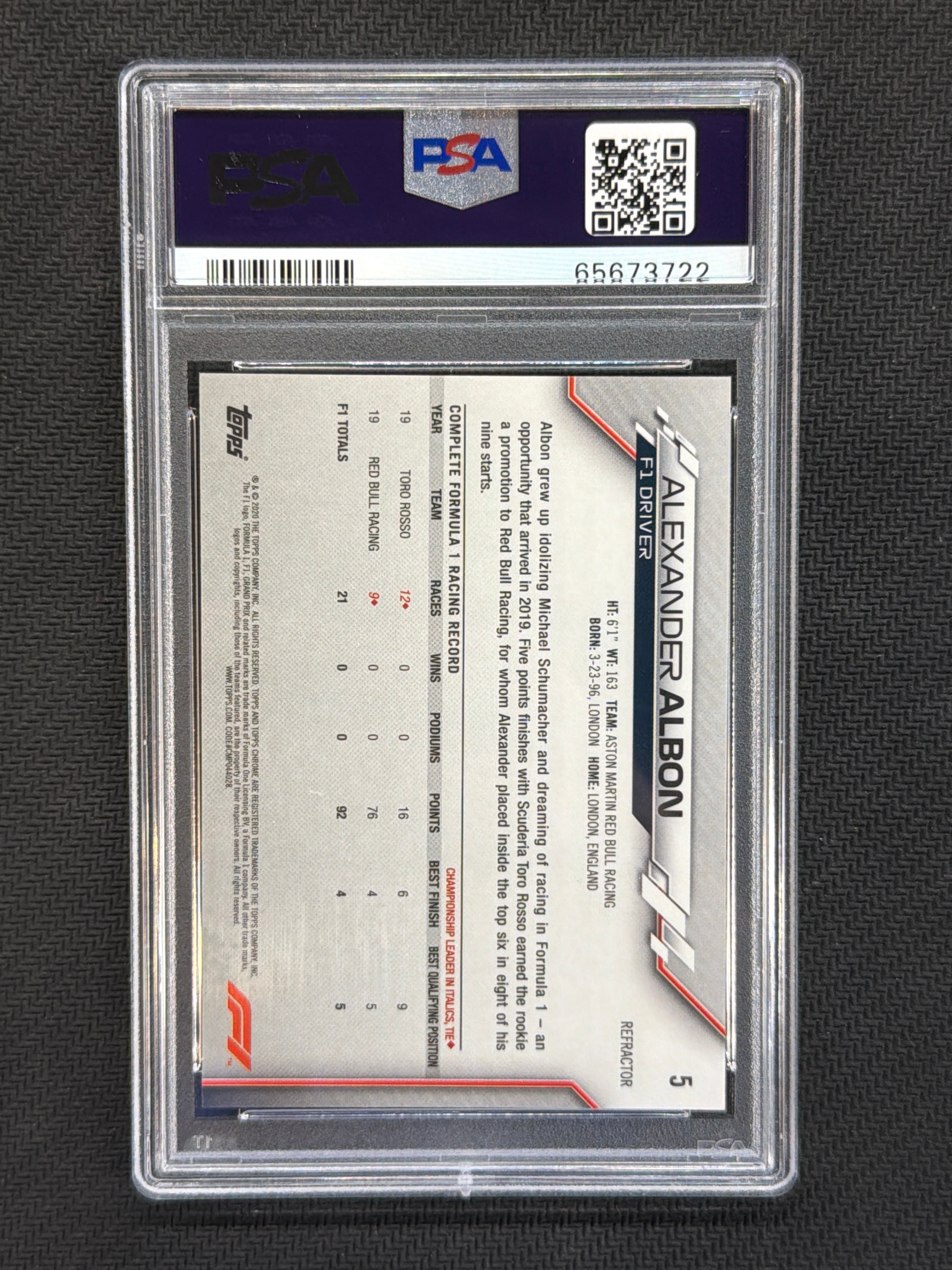 2020 Topps Chrome F1 Alexander Albon Refractor #5 PSA 8 Red Bull 722