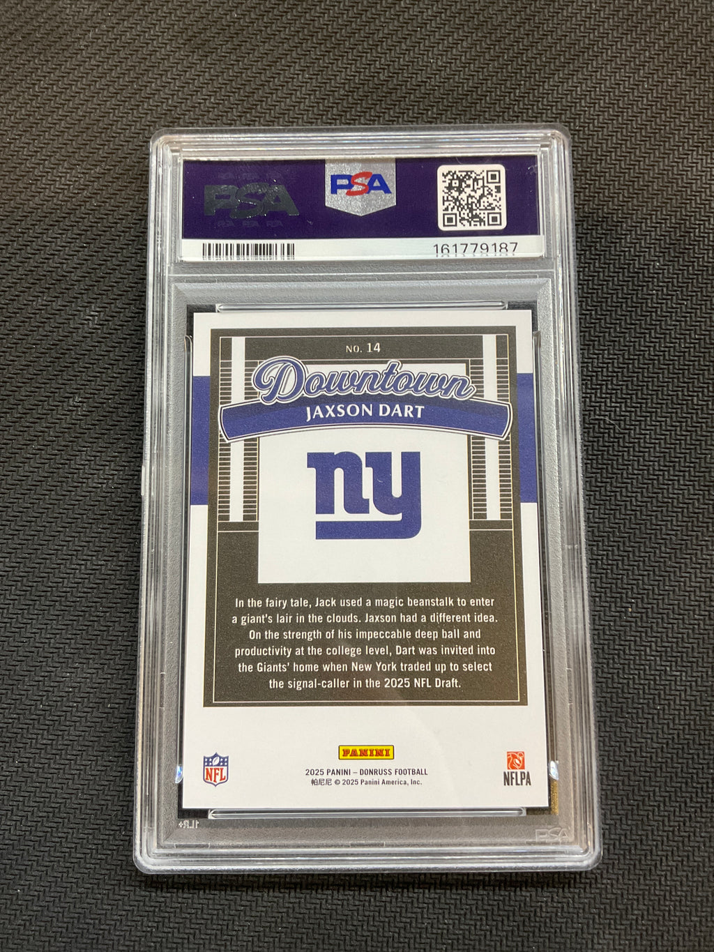 2025 Donruss Jaxson Dart #14 Rookie Downtown! PSA 9 Giants 187