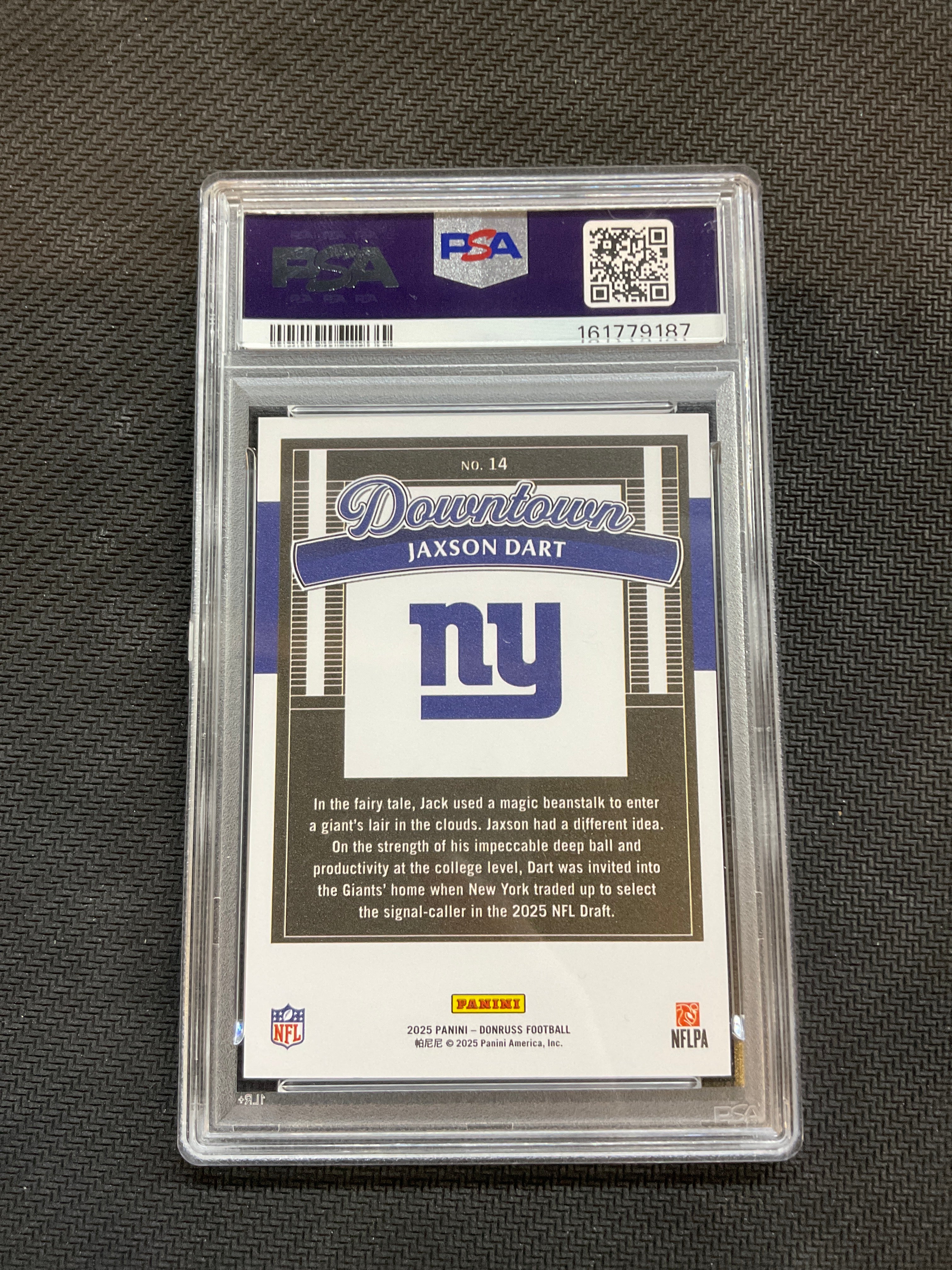 2025 Donruss Jaxson Dart #14 Rookie Downtown! PSA 9 Giants 187
