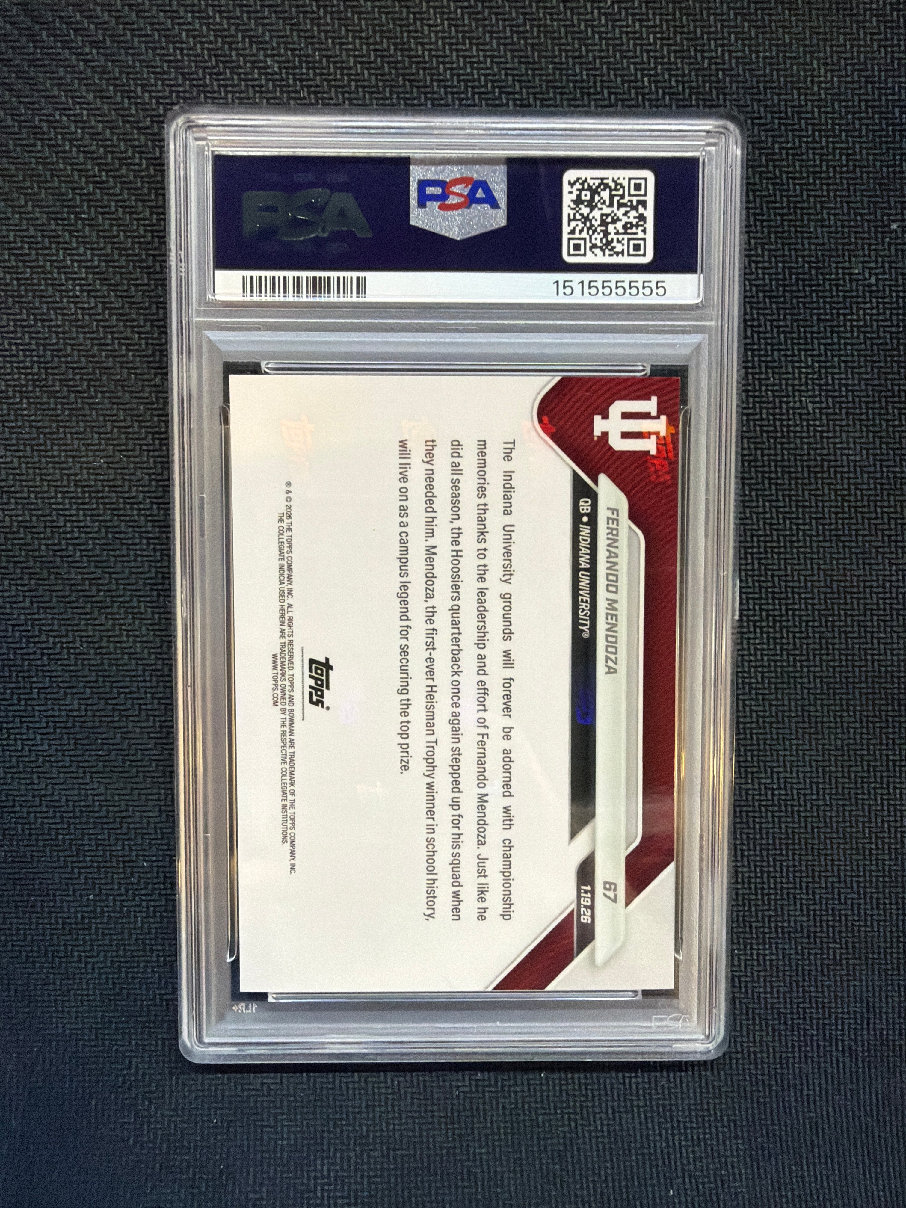 2025 Bowman U Now Fernando Mendoza Rookie #67 PSA 10 Indiana 555
