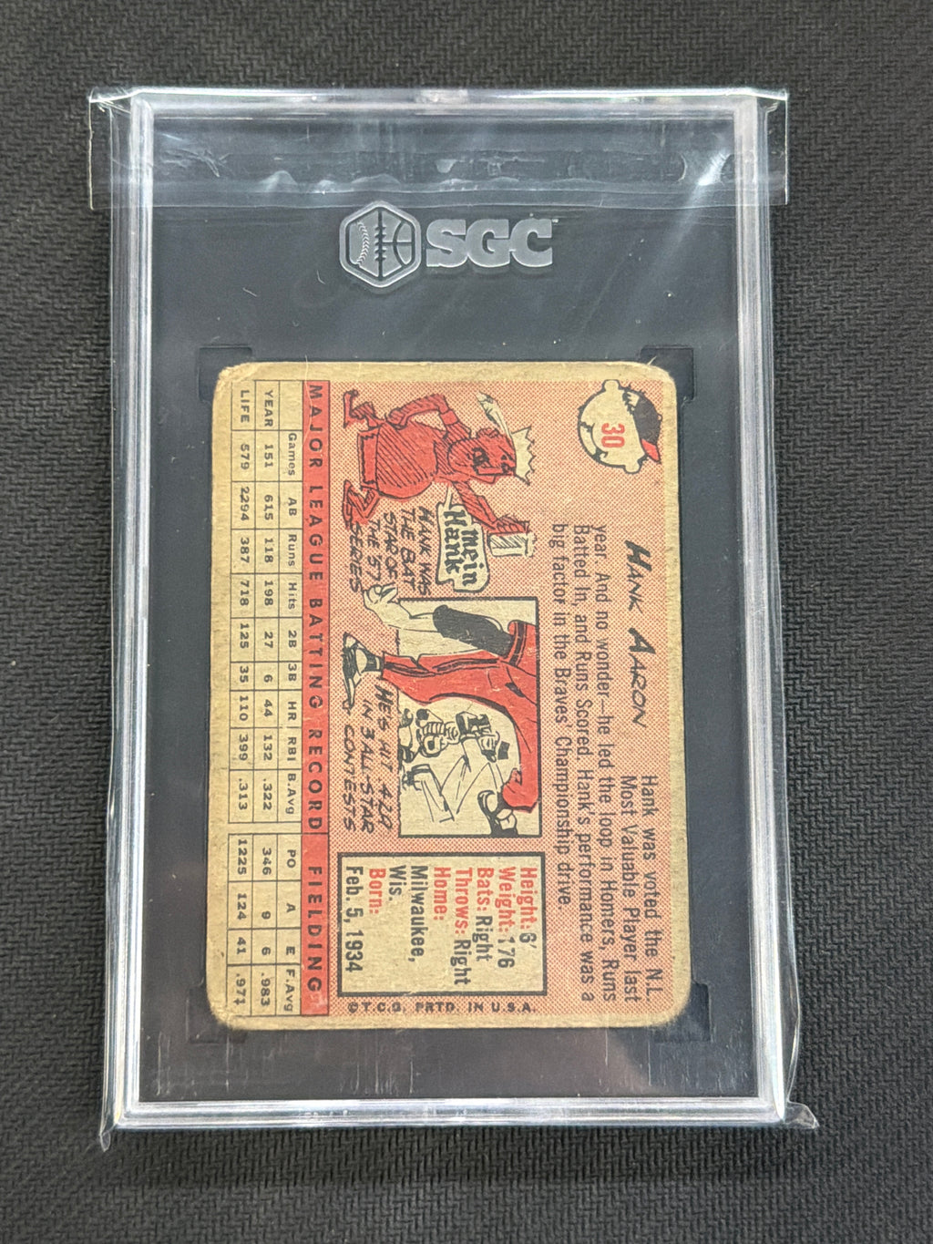 1958 Topps Hank Aaron Yellow Name SGC 1 Braves