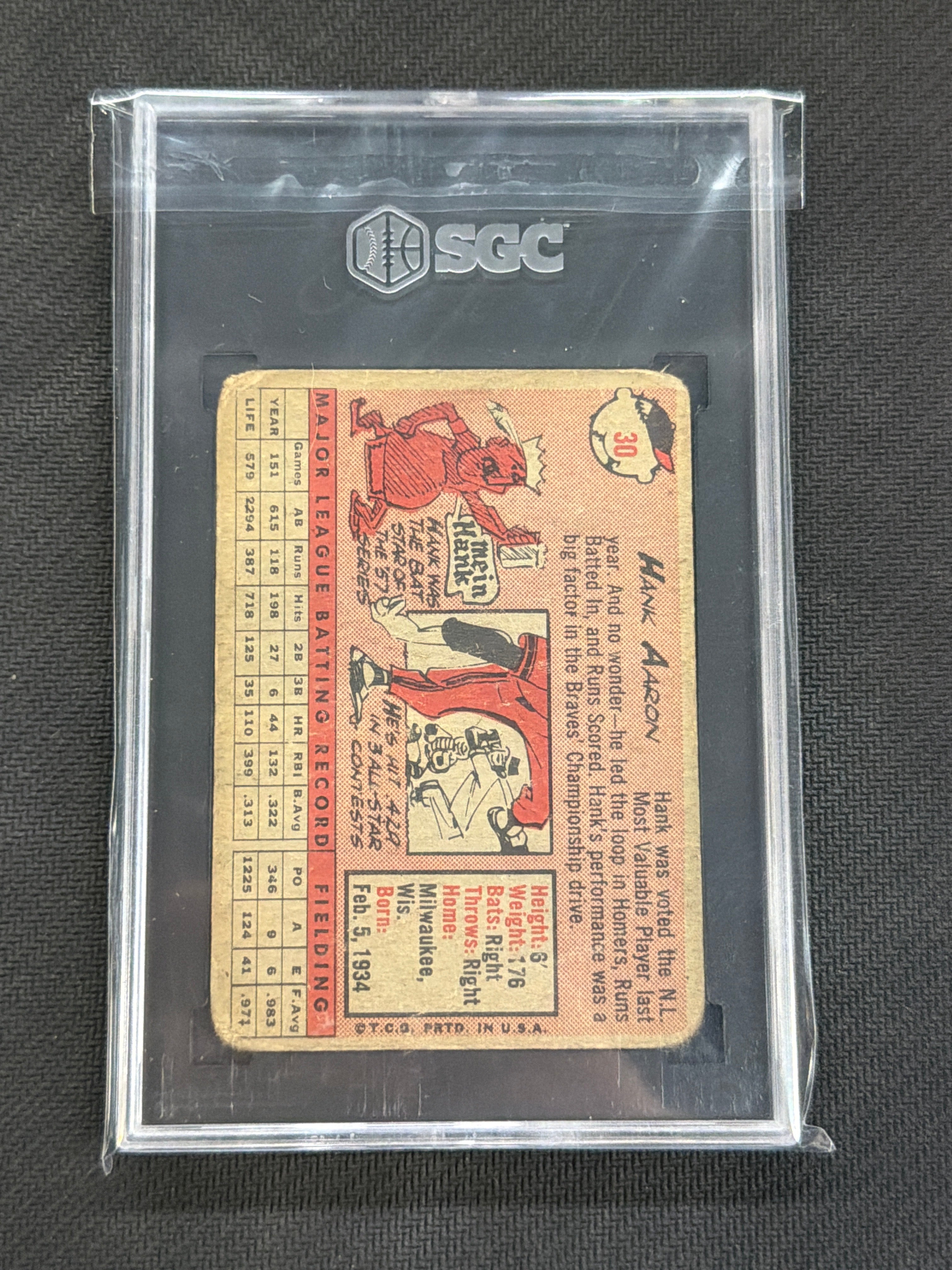 1958 Topps Hank Aaron Yellow Name SGC 1 Braves