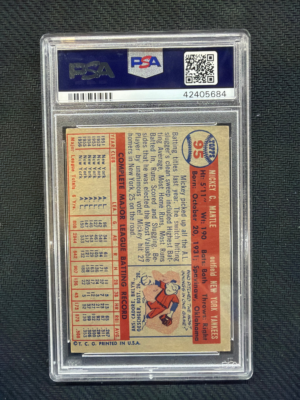 1957 Topps Mickey Mantle PSA 4 Yankees