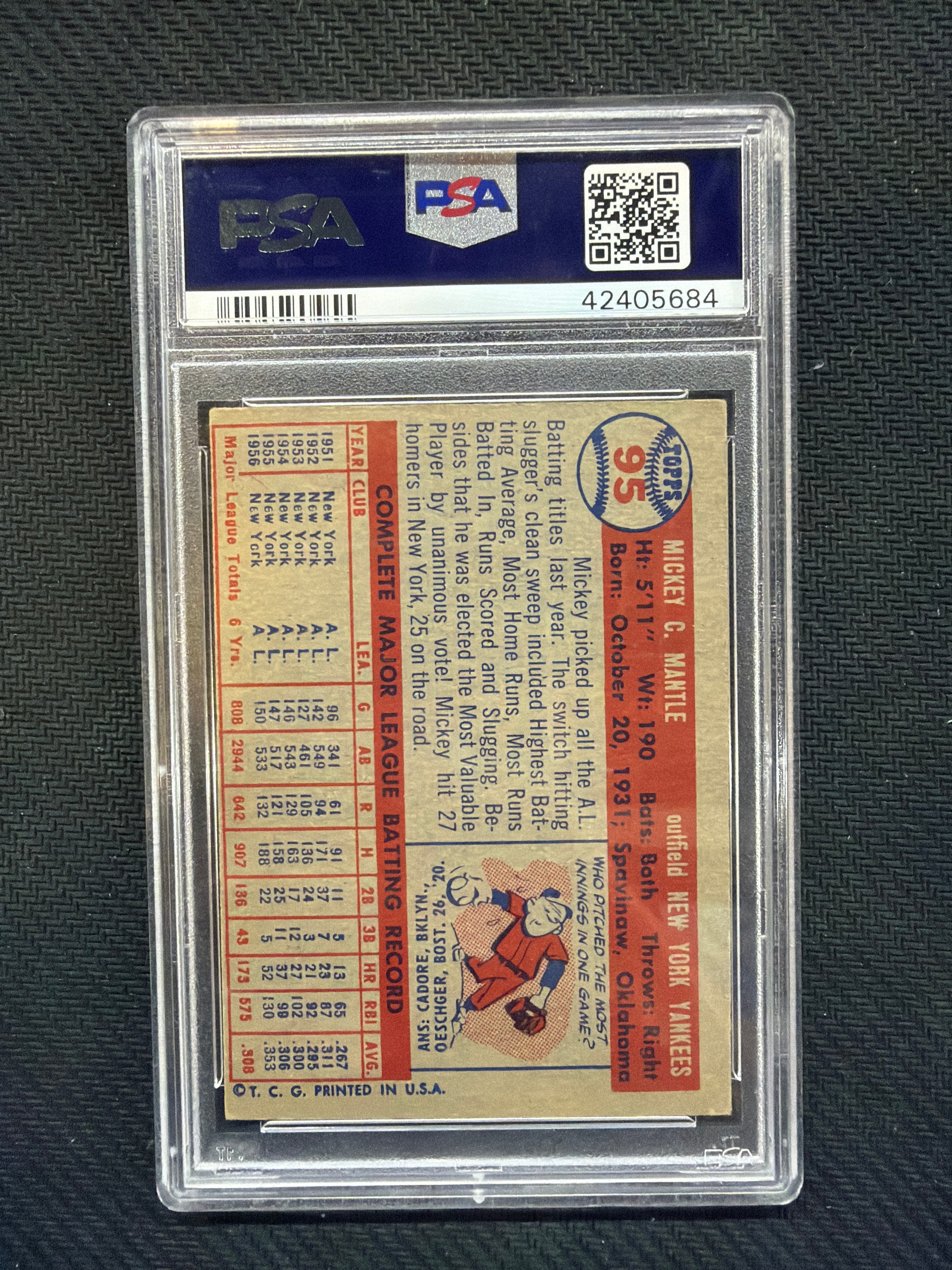 1957 Topps Mickey Mantle PSA 4 Yankees