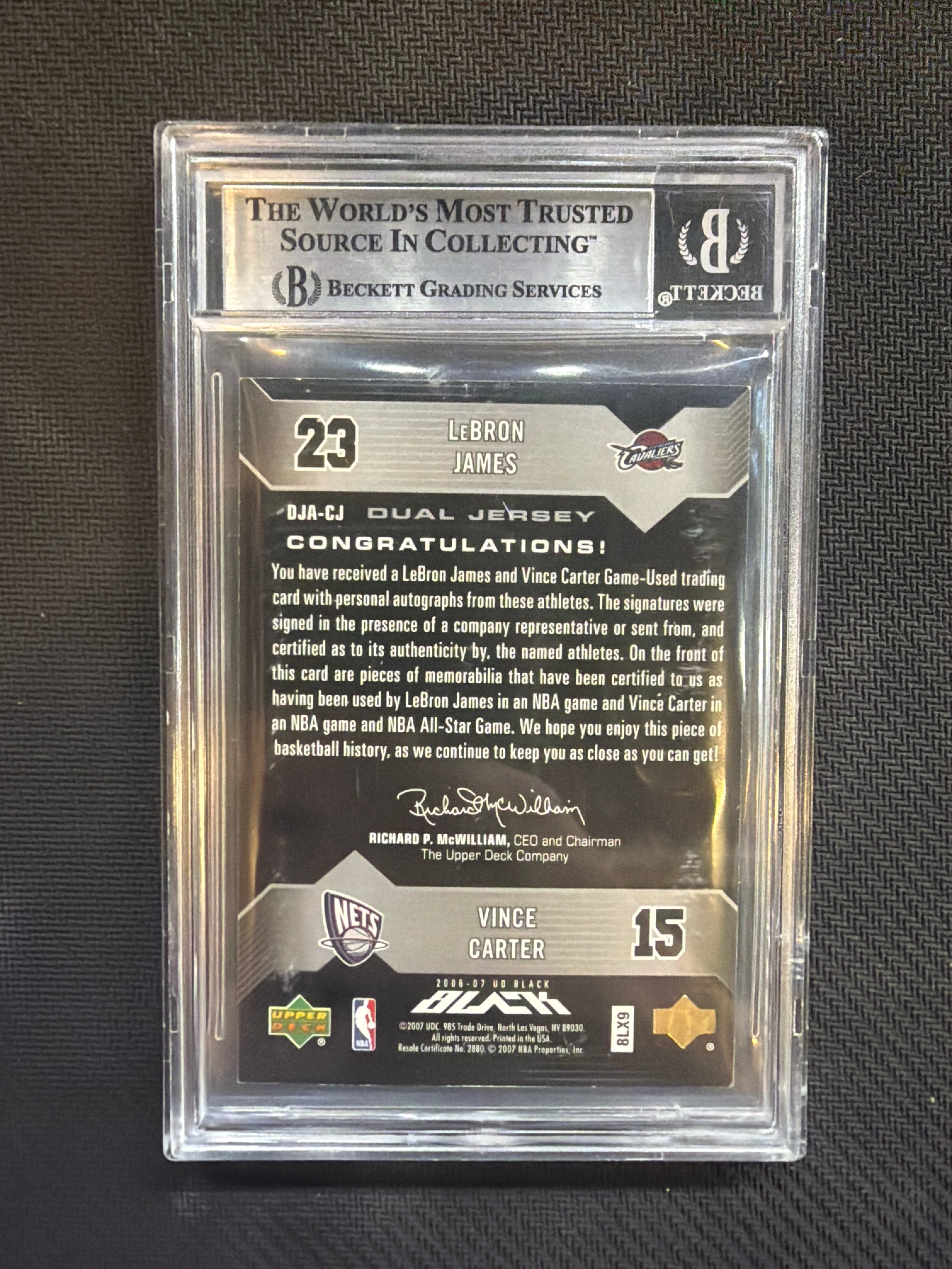 2006-07 Upper Deck Black Dual LeBron James Vince Carter Patch Auto /25