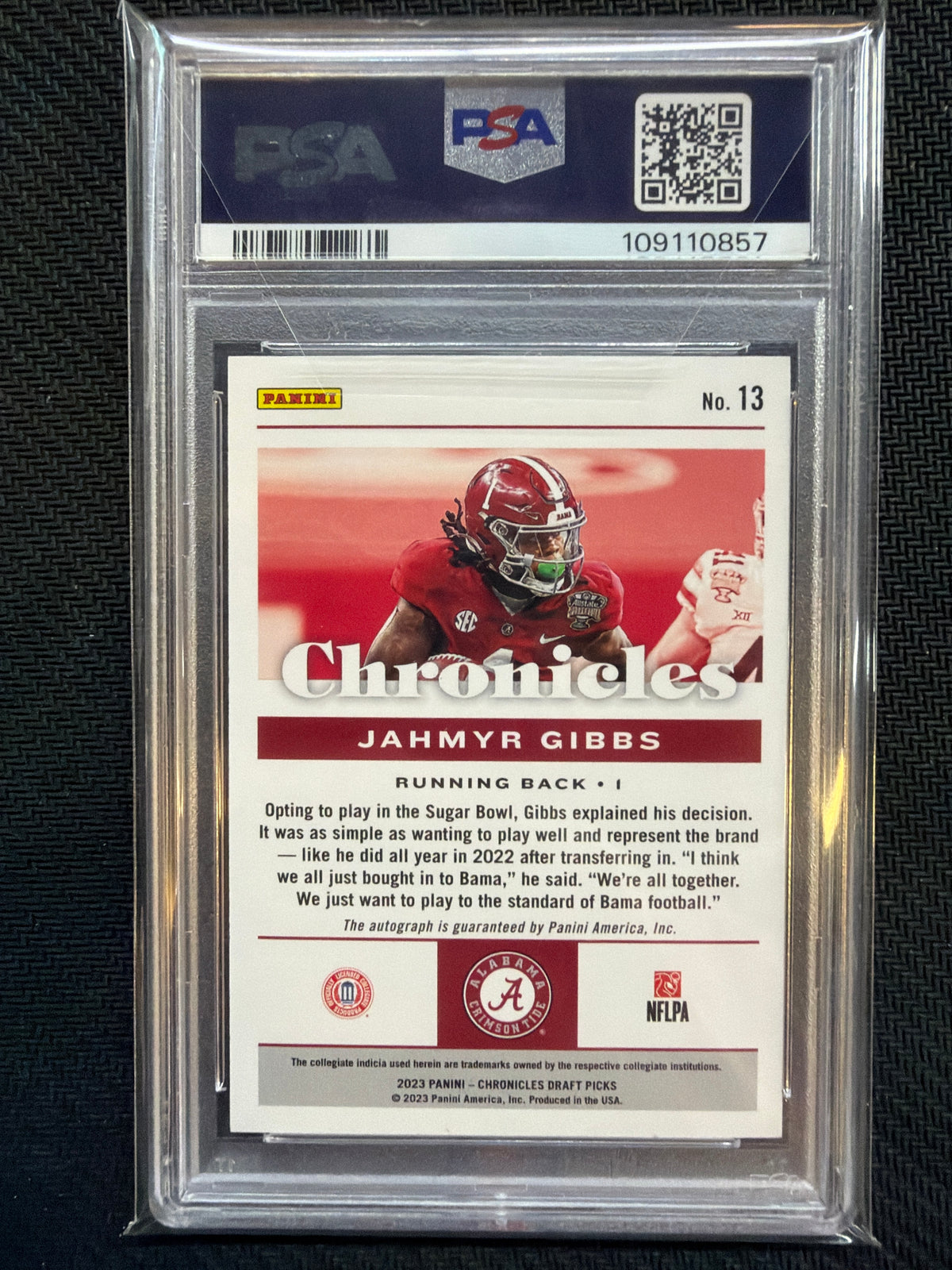 2023 Chronicles Draft Picks Jahmyr Gibbs Rookie Auto /10 Gold PSA 9 Alabama