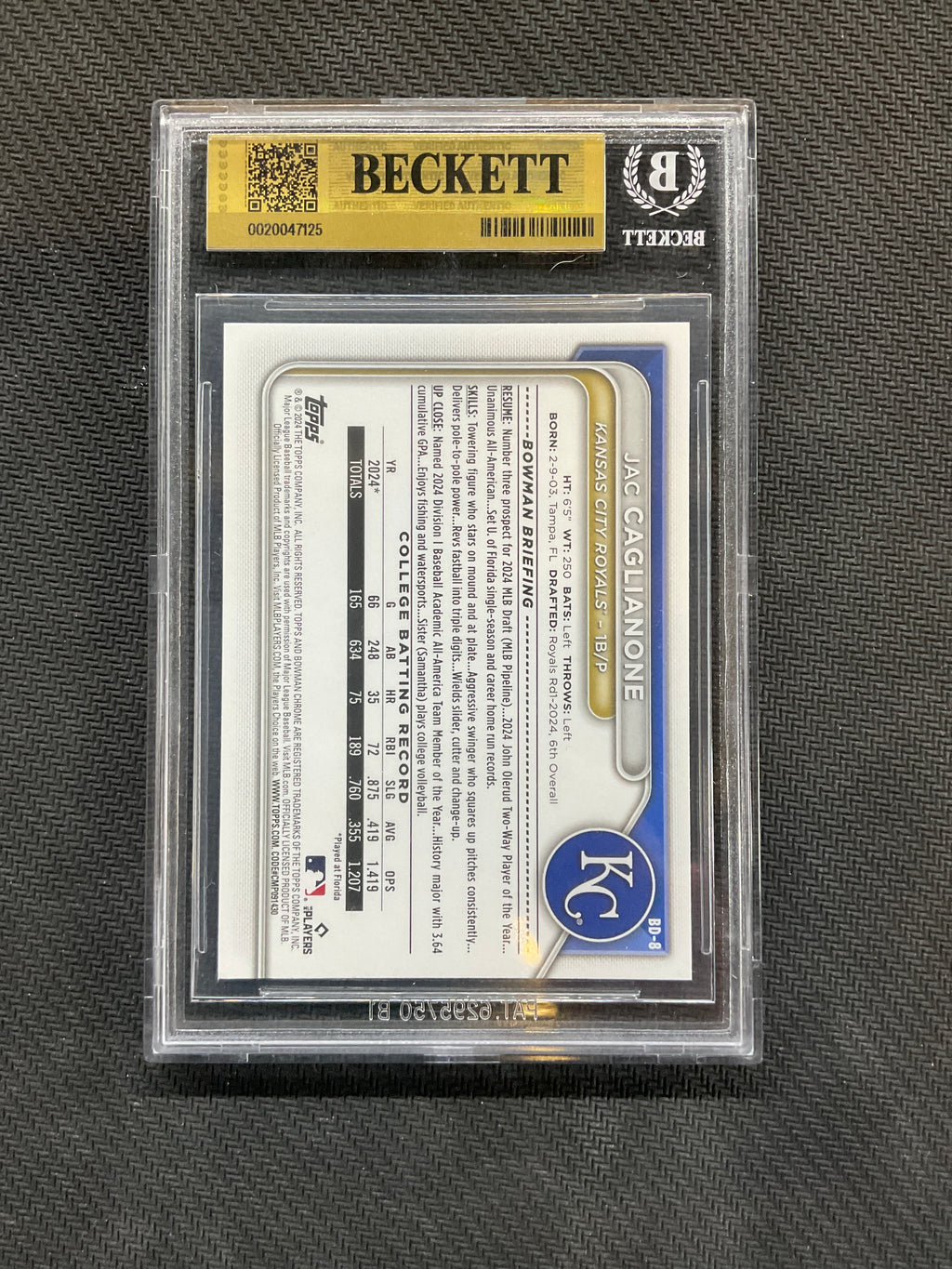 2024 Bowman Draft Jac Caglianone Rookie 1st BGS 9.5 Royals