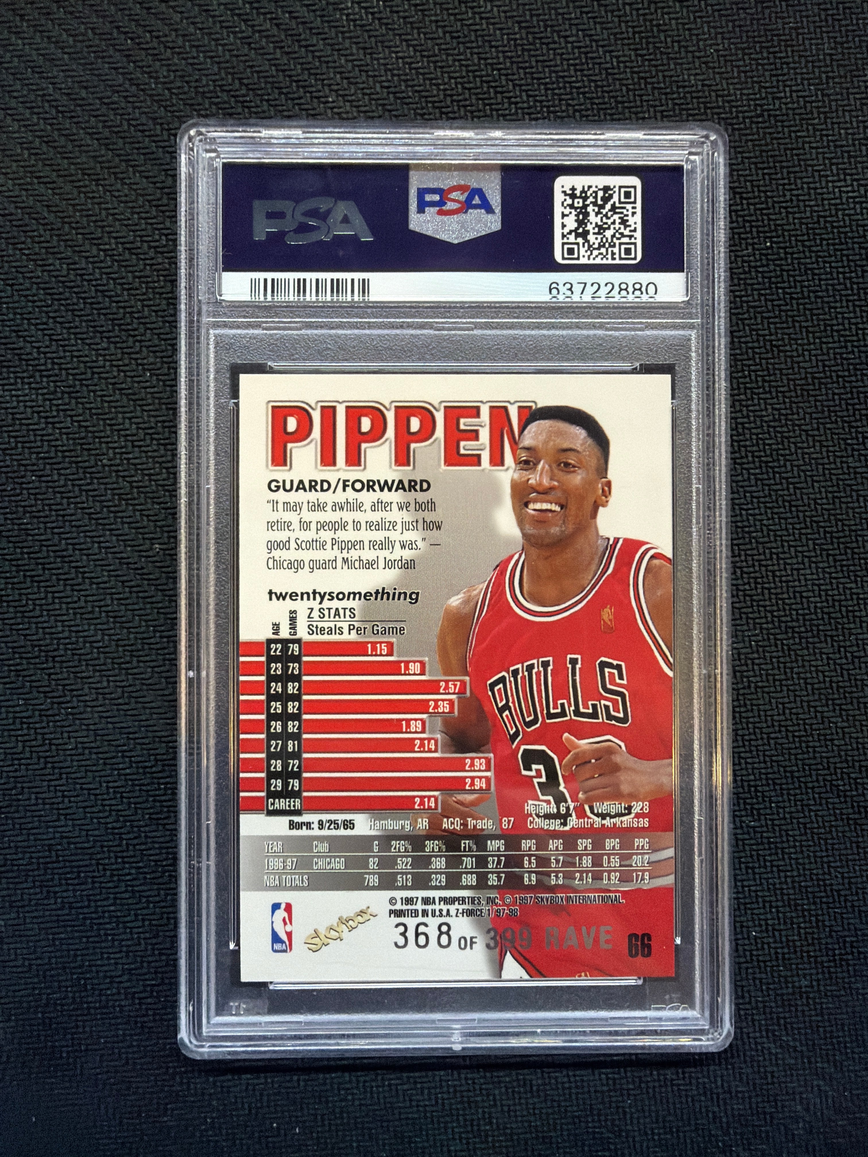 1997 Skybox Z-Force Scottie Pippen Rave /399 PSA 9 Bulls