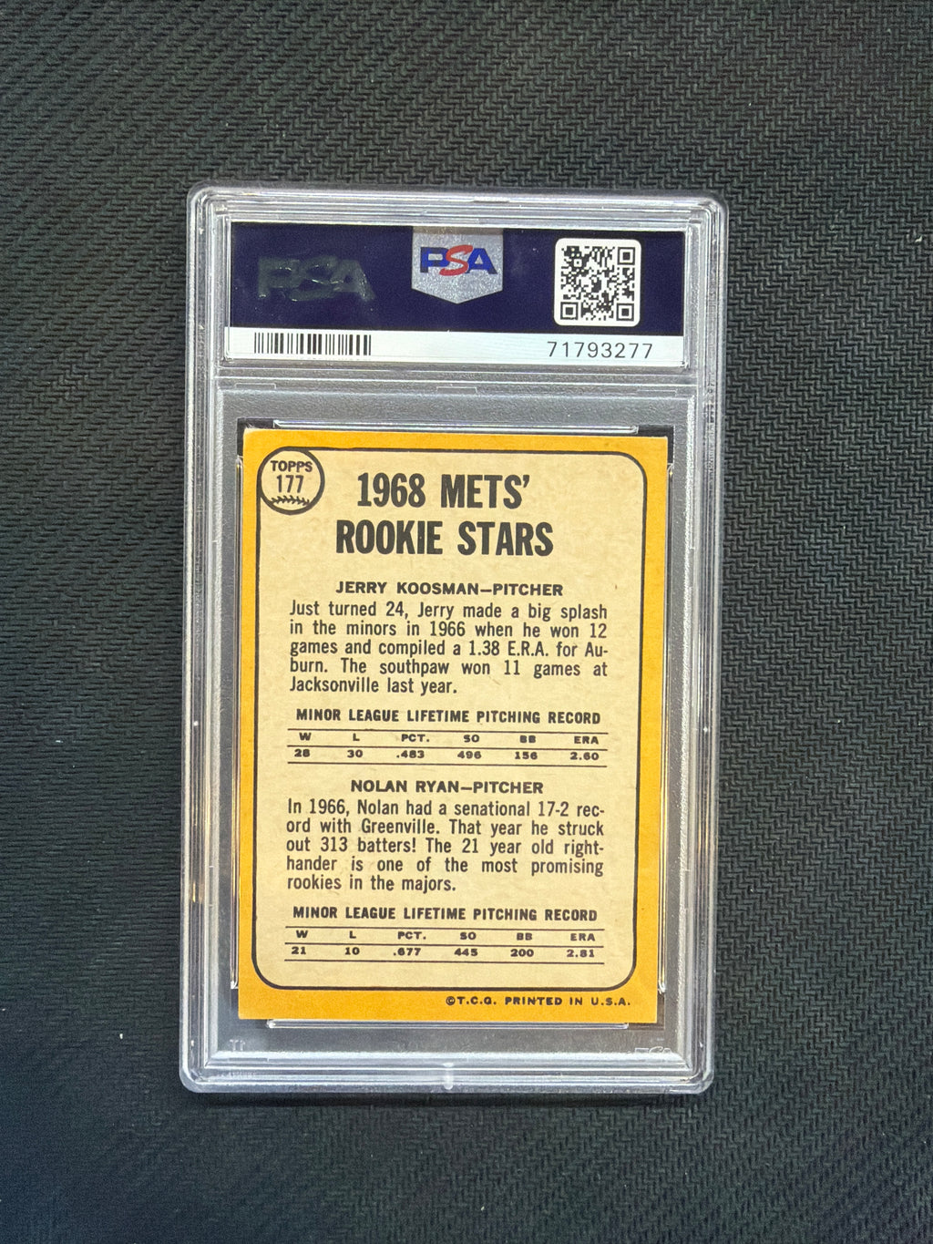 2969 Topps Mets Rookies Nolan Ryan Jerry Kioosman #177 PSA 4