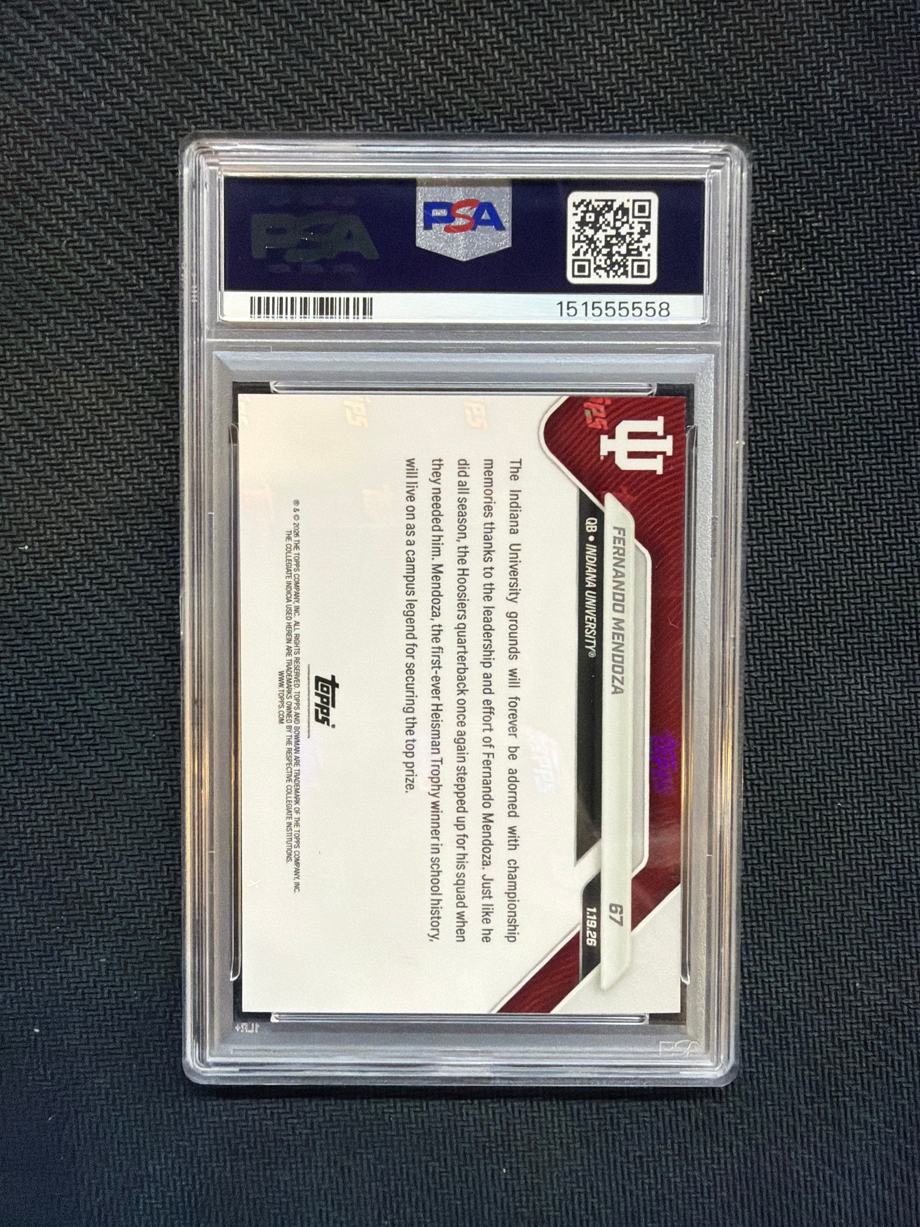 2025 Bowman U Now Fernando Mendoza Rookie #67 PSA 10 Indiana 558