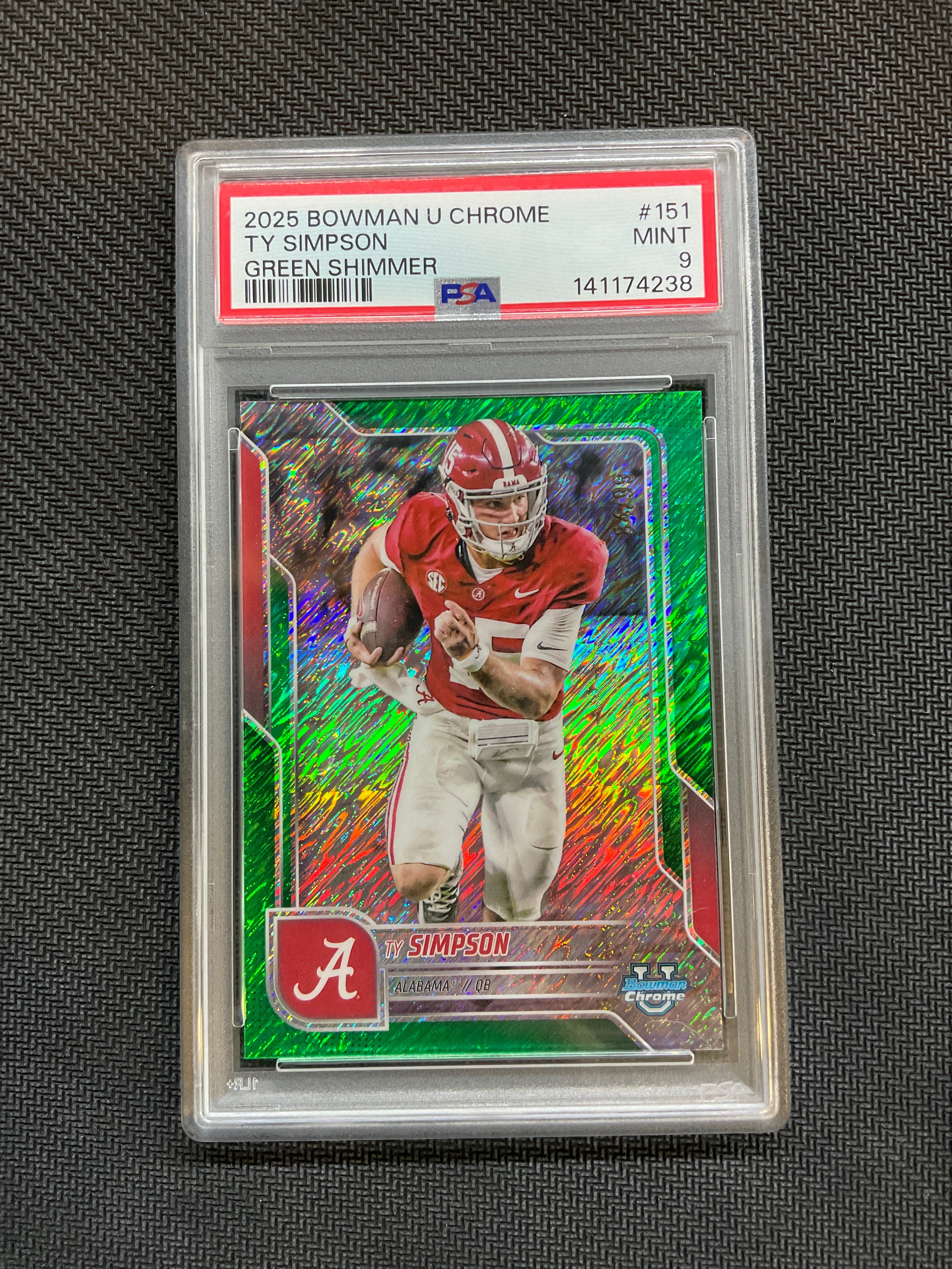 2025 Bowman U Ty Simpson Green Shimmer /99 PSA 9 Alabama